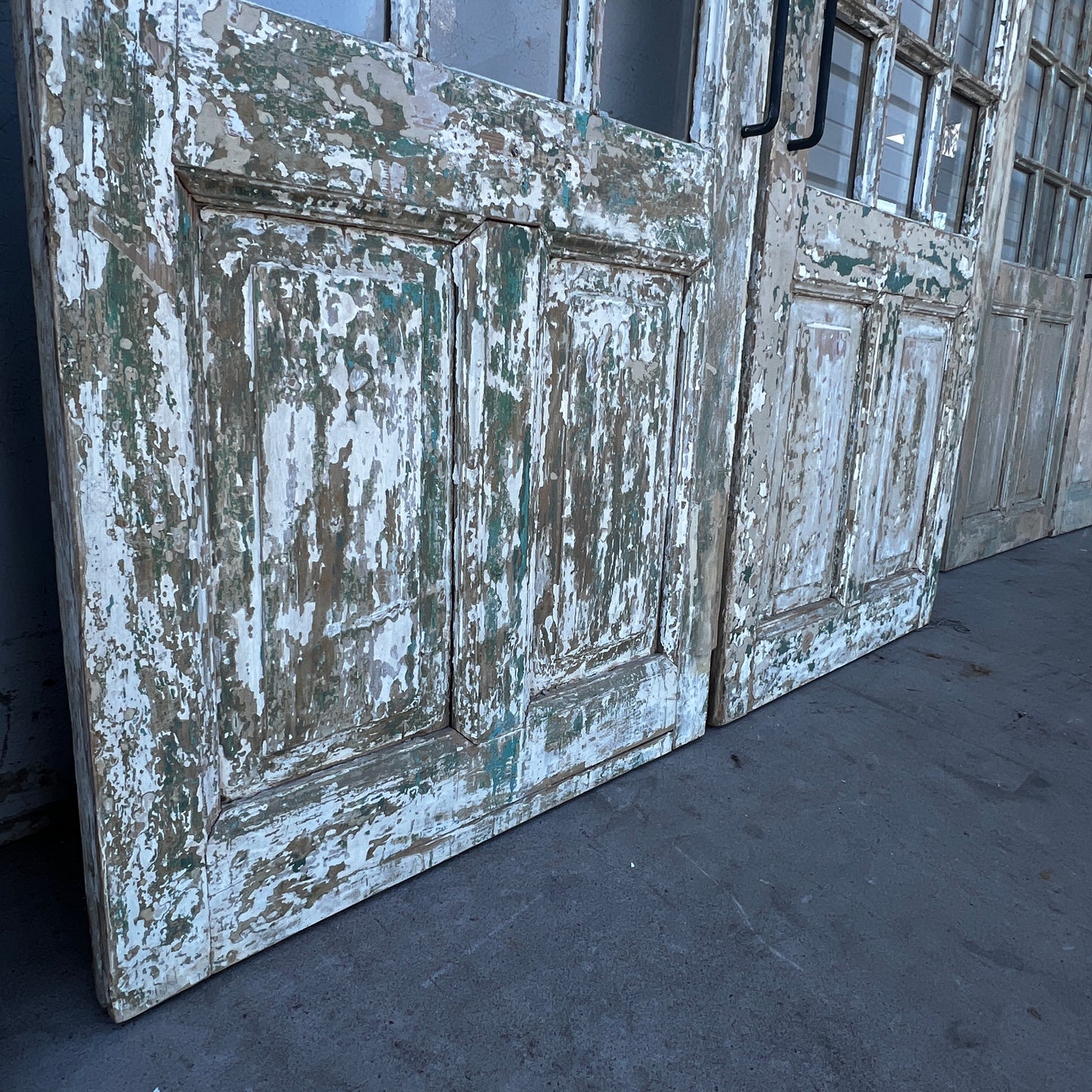 Pair of 2 Panel 15 Lite Painted Wood French Antique Doors