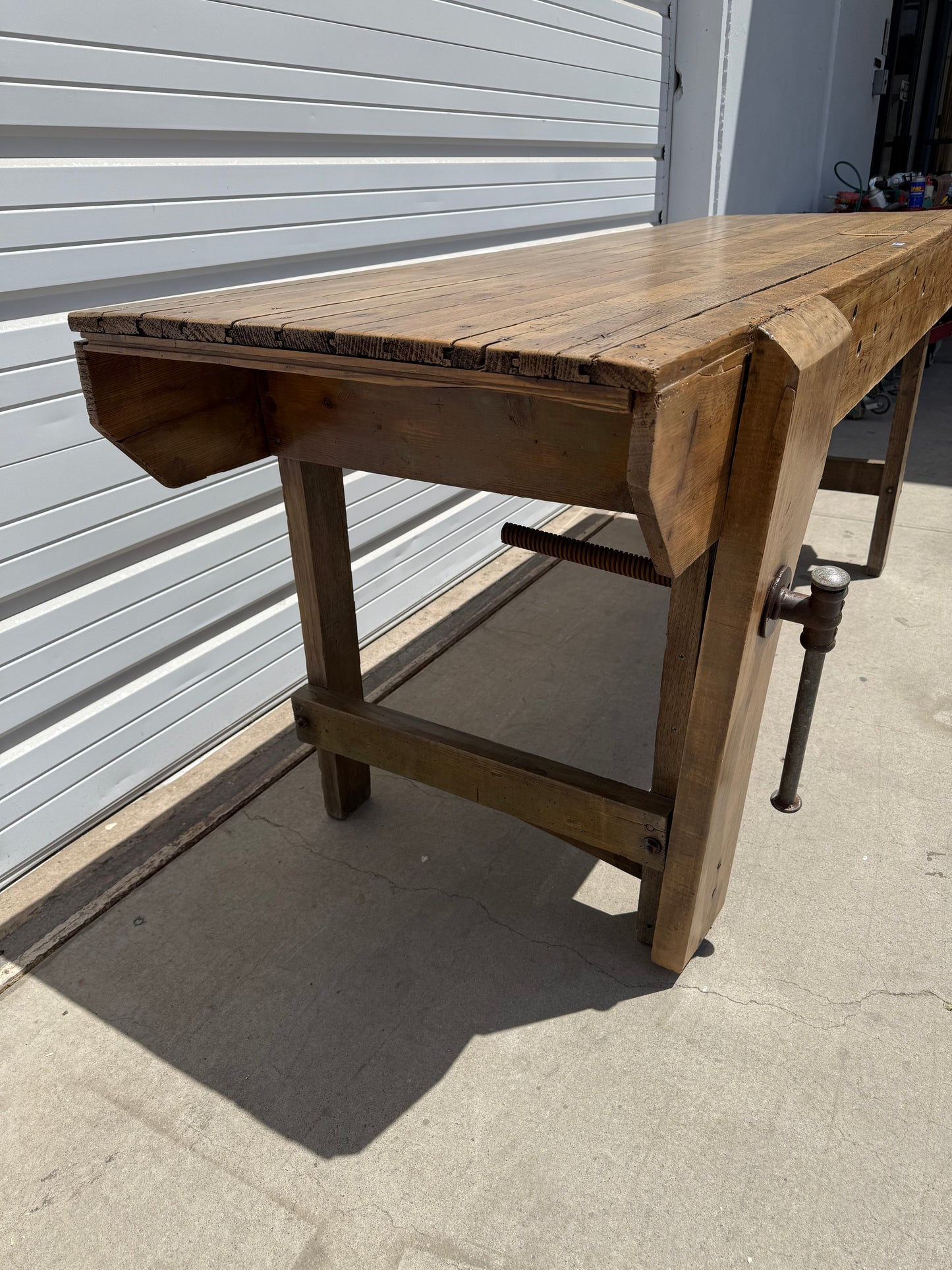 Antique Grey Work Table with Vise