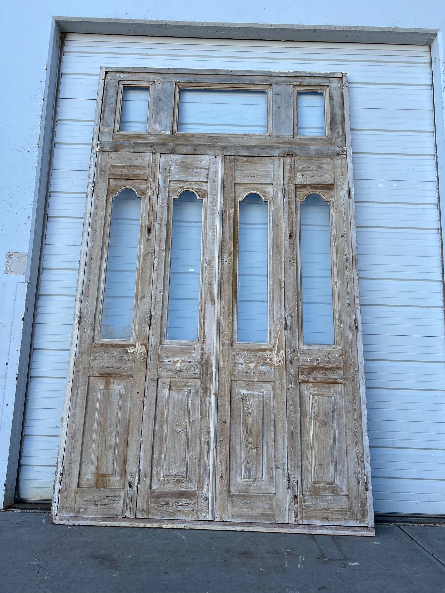 Set of 4 Painted Wood Doors and Transom w/7 Panes