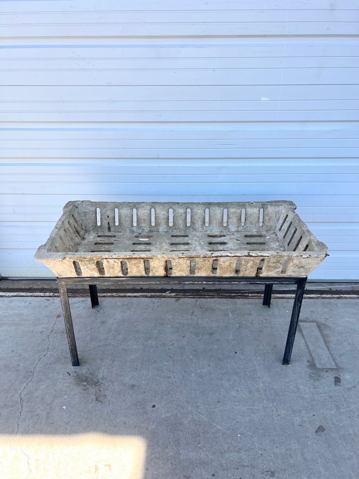 Rectangular Perforated Stone Planter on Iron Stand