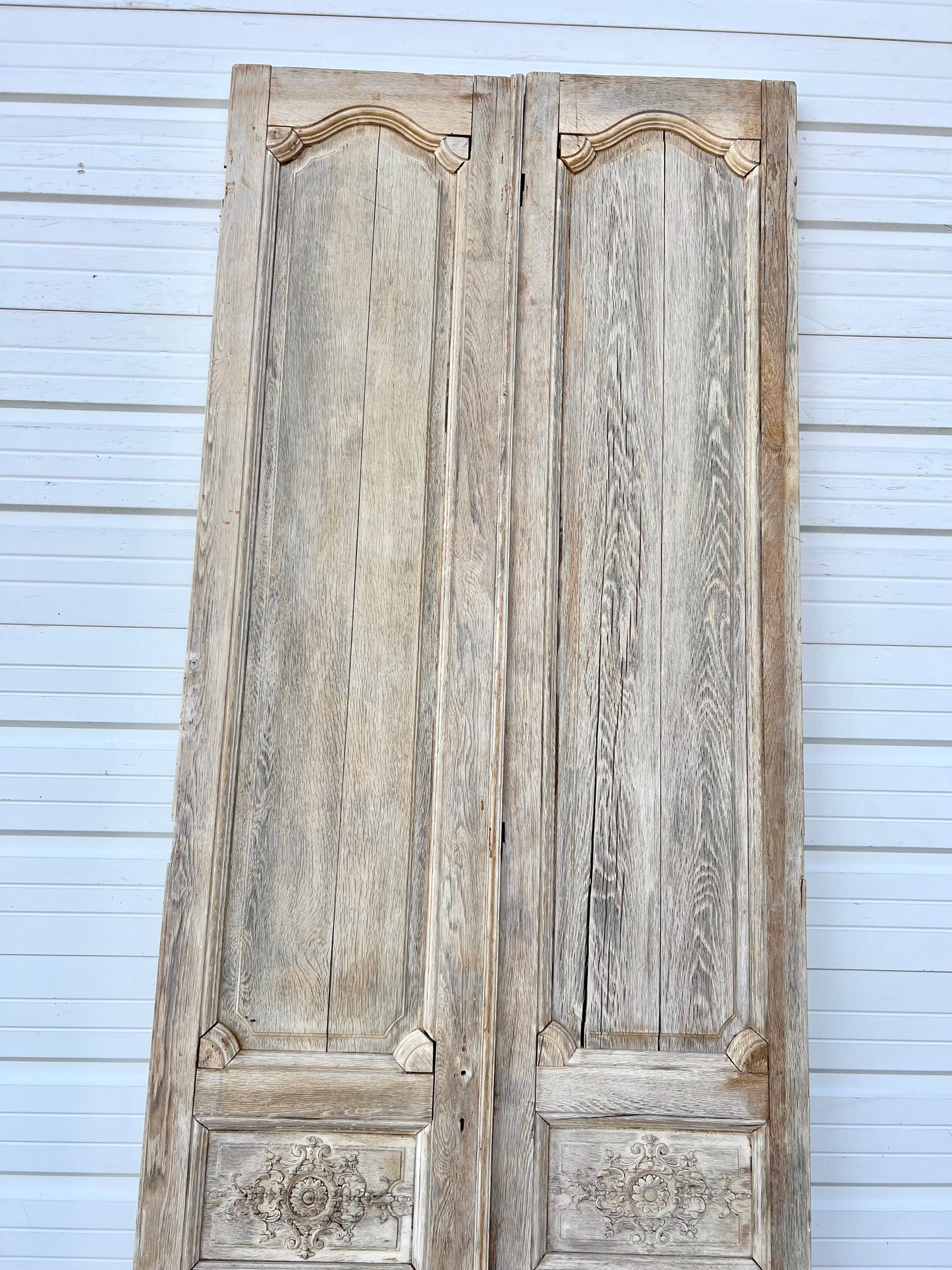 Pair of Washed Wood Doors w/4 Floral Panels