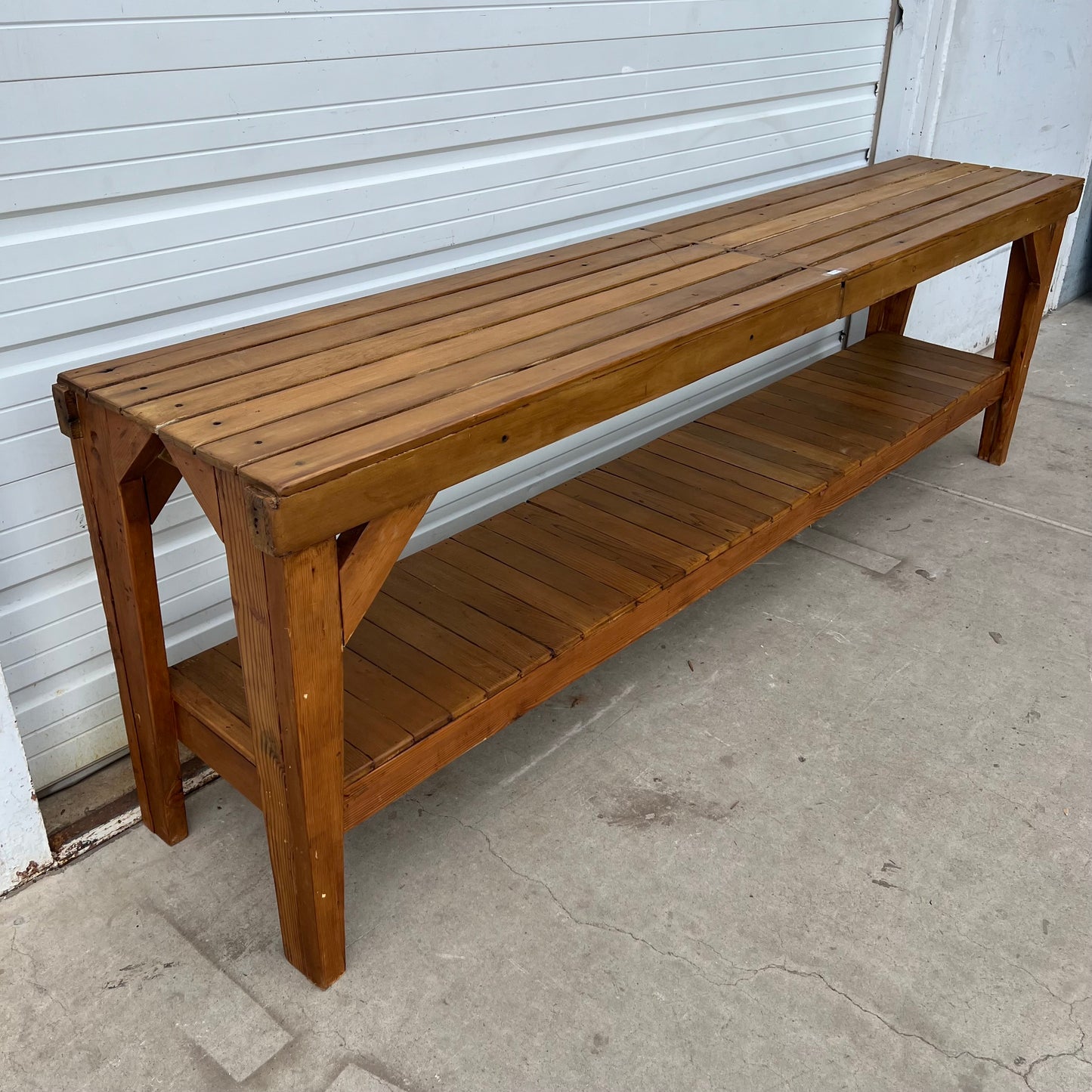 Industrial Slatted Wood Work Table / Island