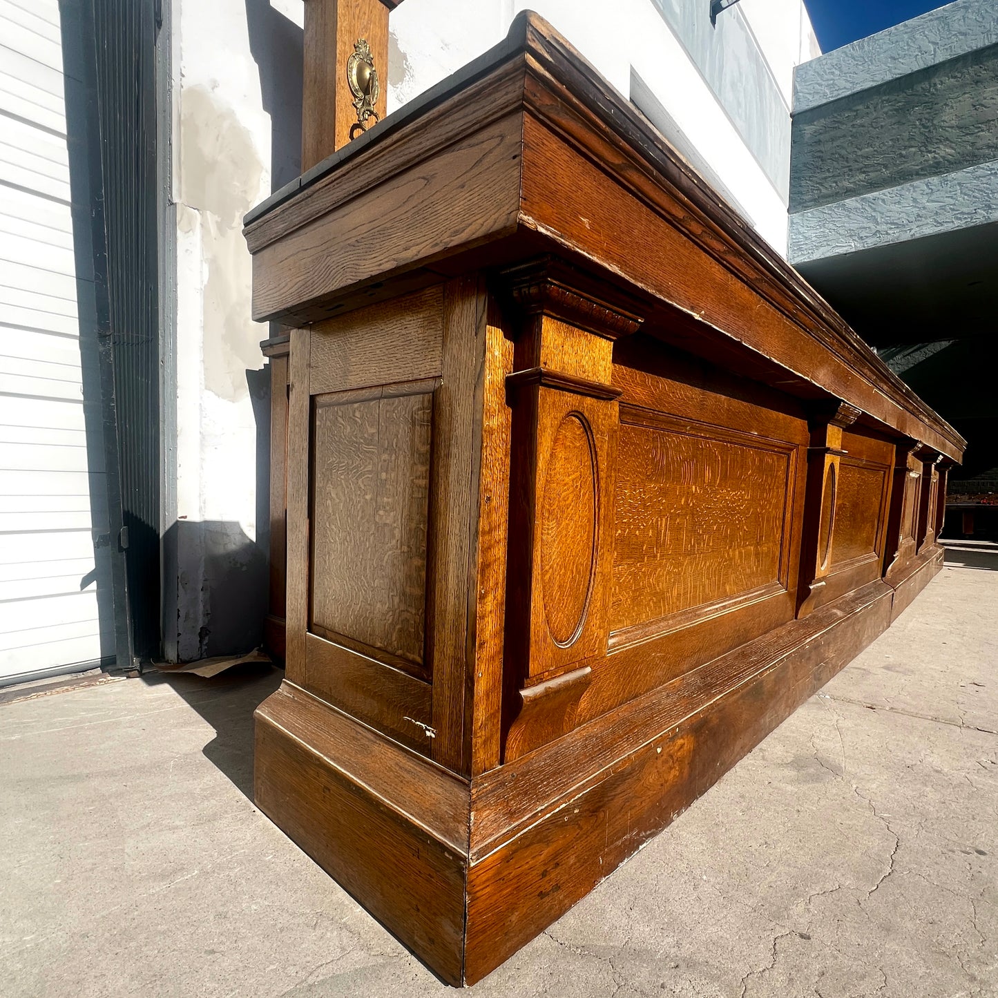 Antique Speakeasy Oak Bar and Backbar Cabinet