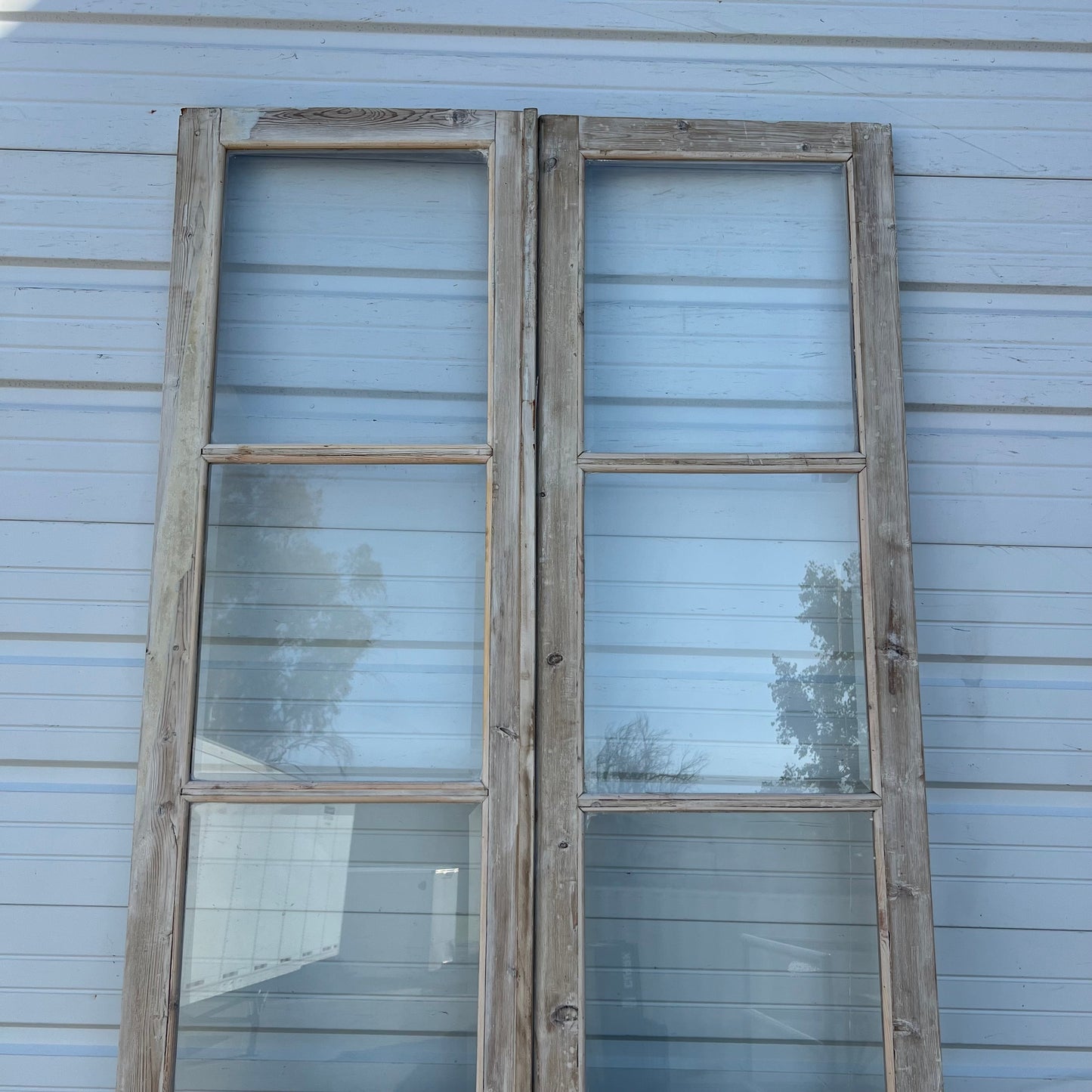 Pair of Washed Wood French Doors w/6 Lites