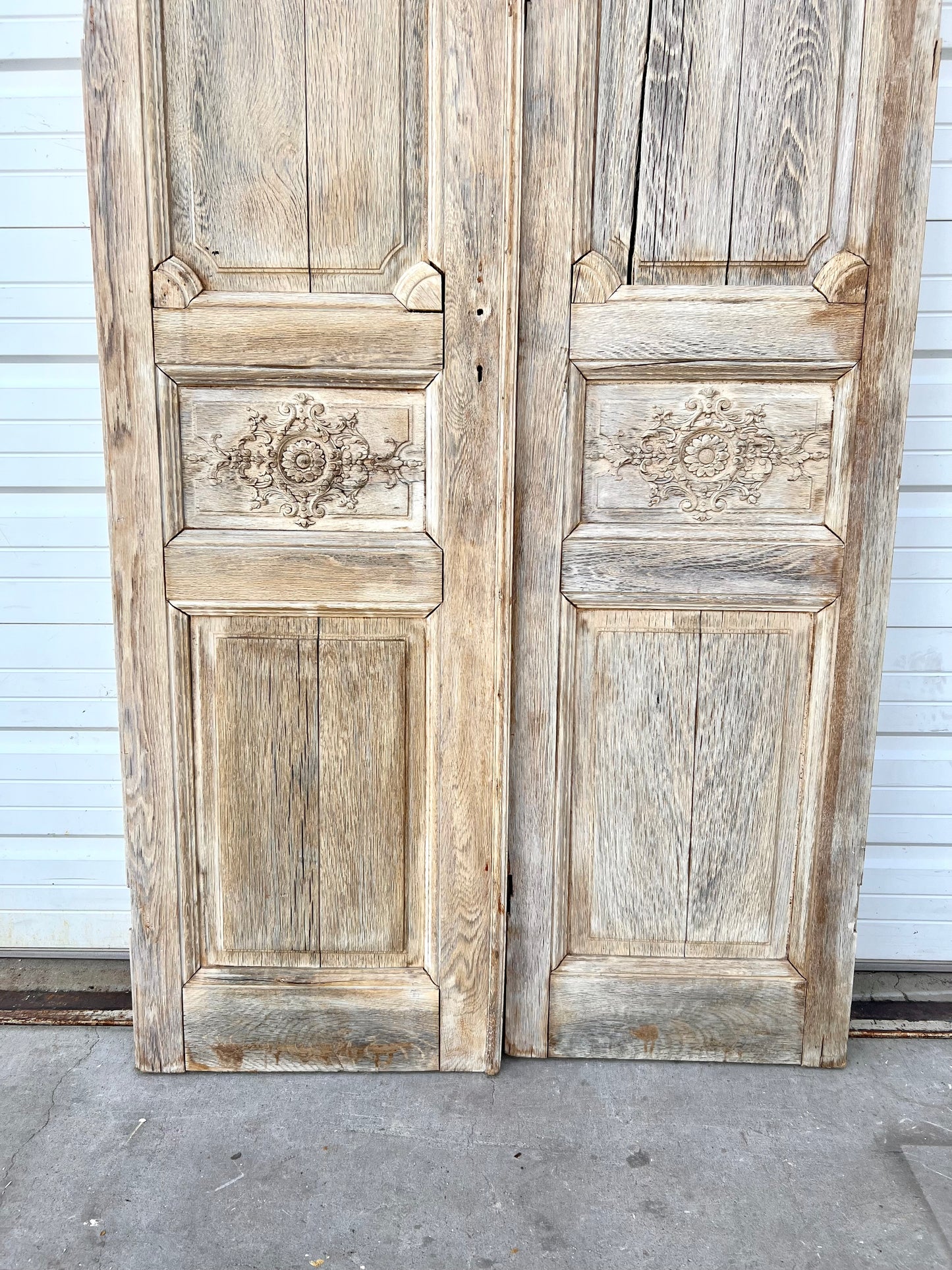 Pair of Washed Wood Doors w/4 Floral Panels