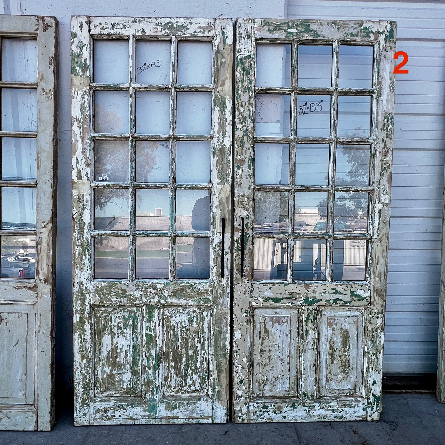Pair of 2 Panel 15 Lite Painted Wood French Antique Doors