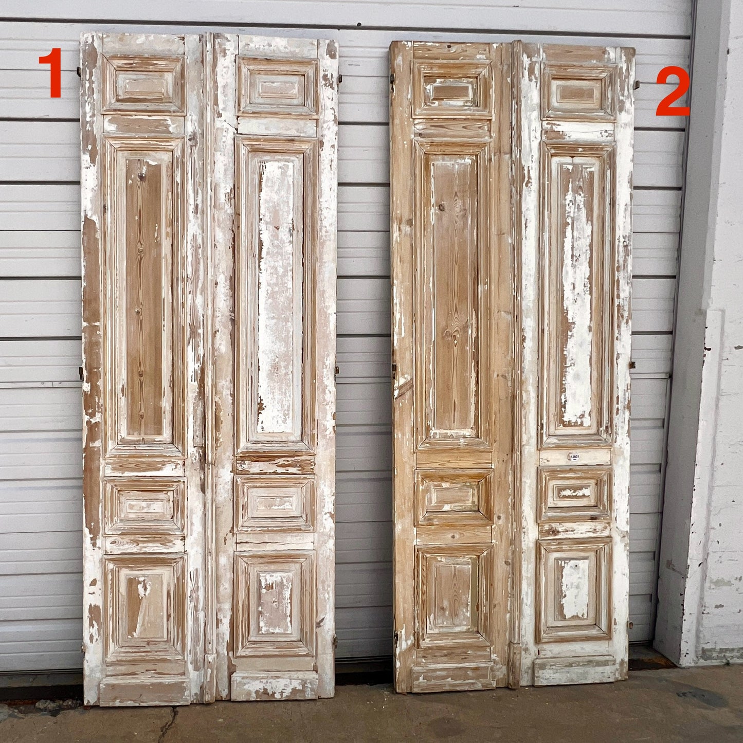 Pair of Antique 4 Panel Washed Wood Doors