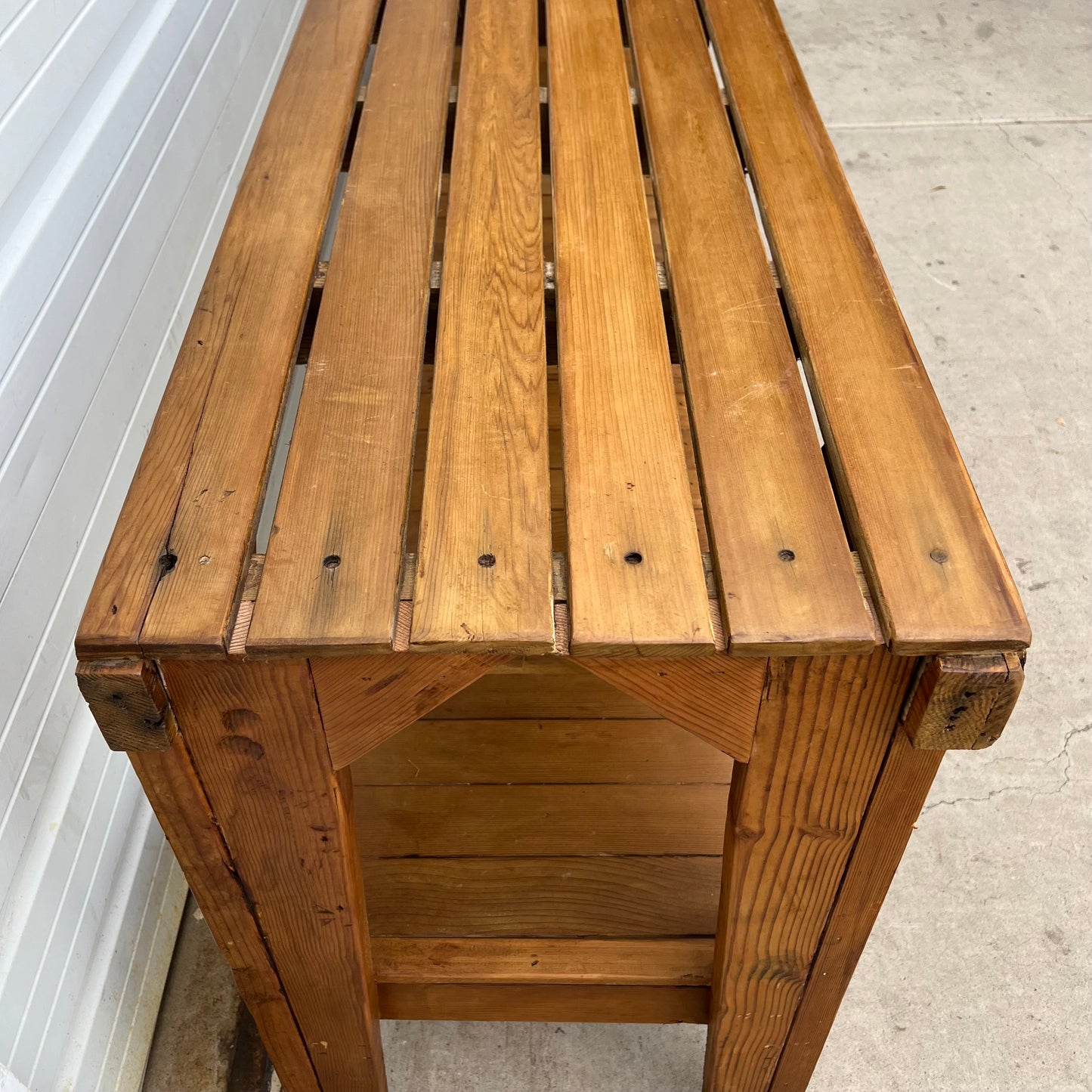 Industrial Slatted Wood Work Table / Island