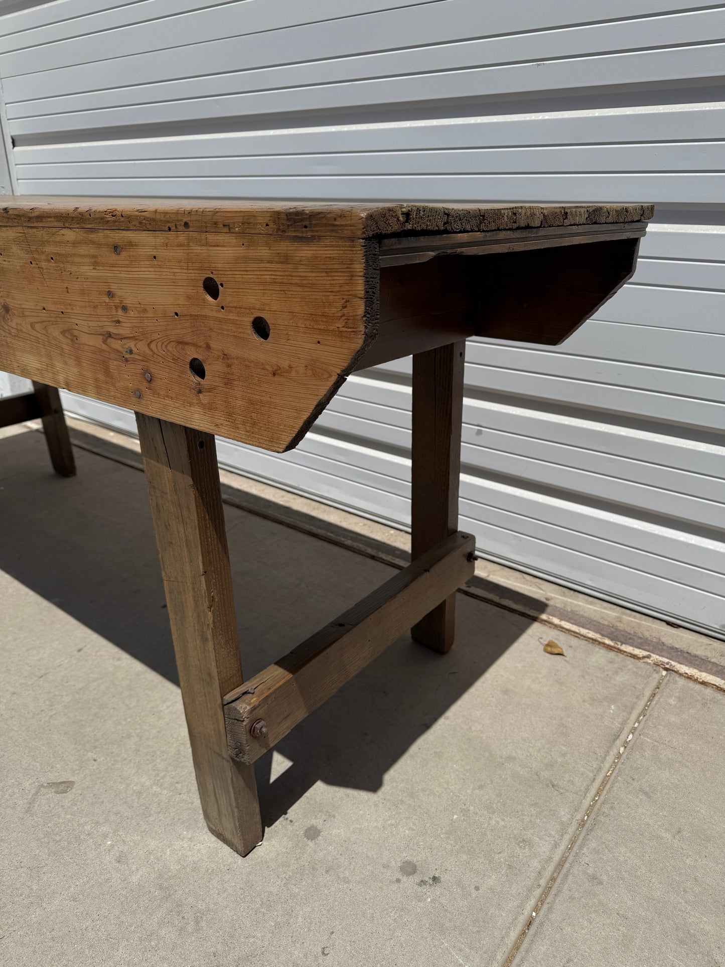 Antique Grey Work Table with Vise