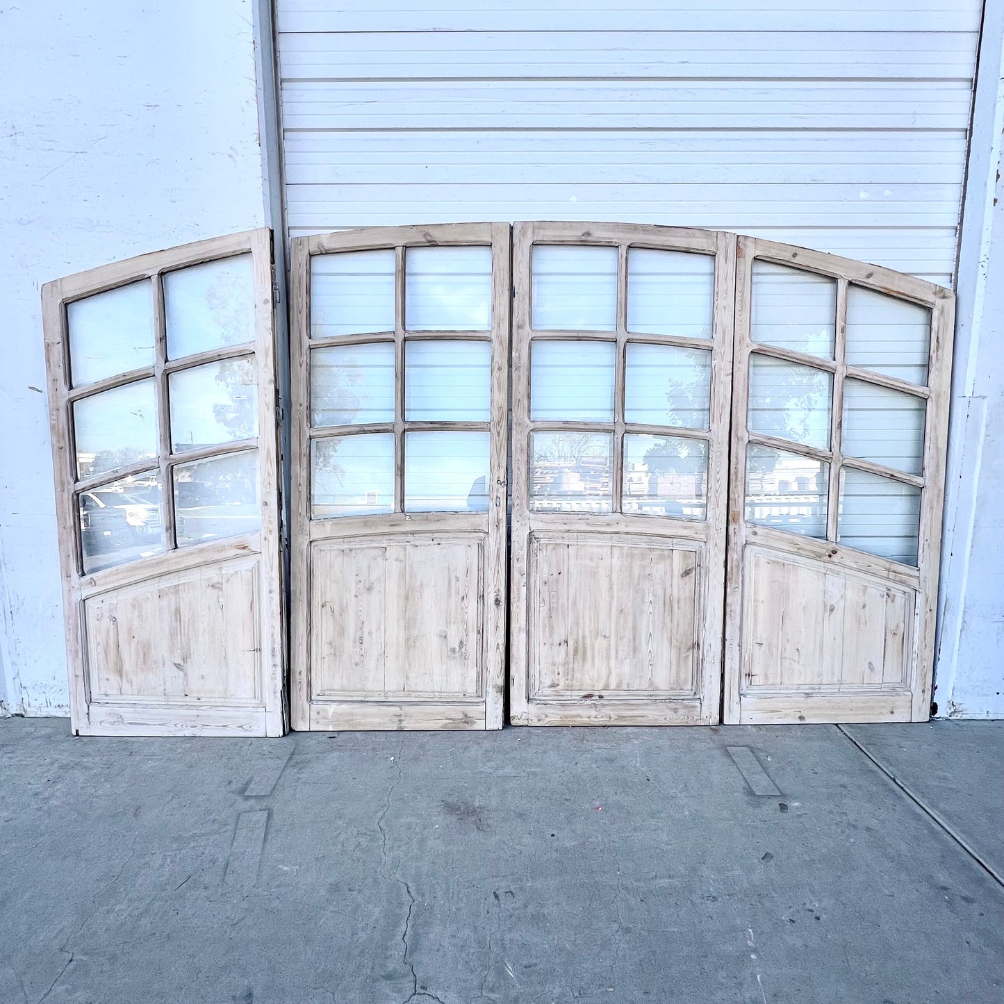 Set of Arched Washed Wood Doors w/24 Lites