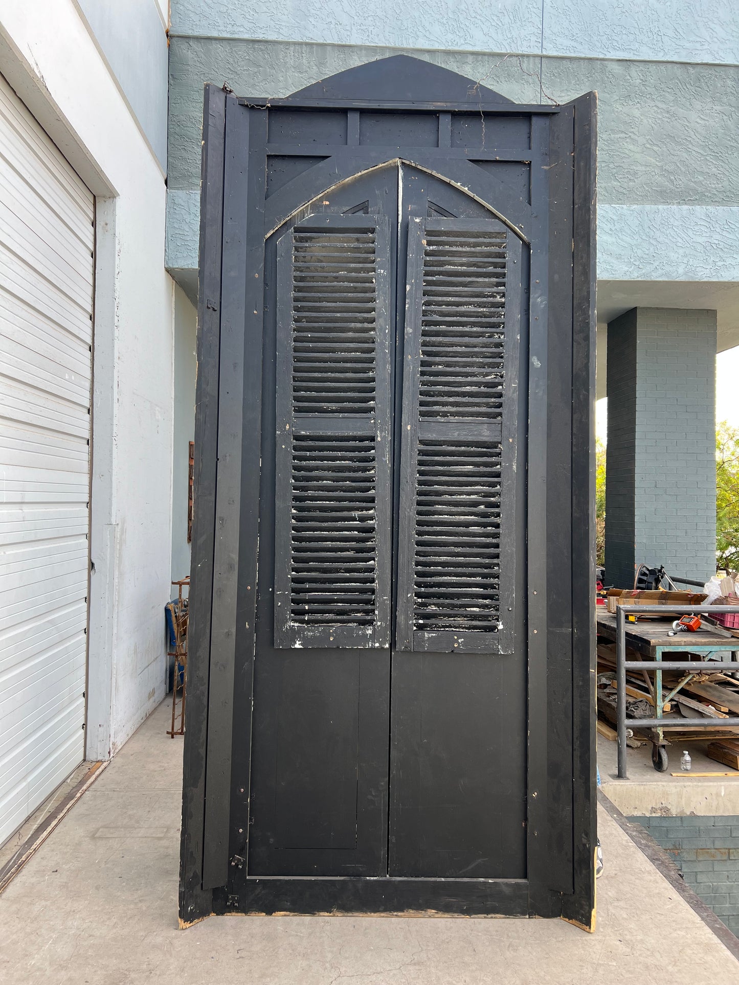 19th C. French Wooden Shuttered Doors in Architectural Frame