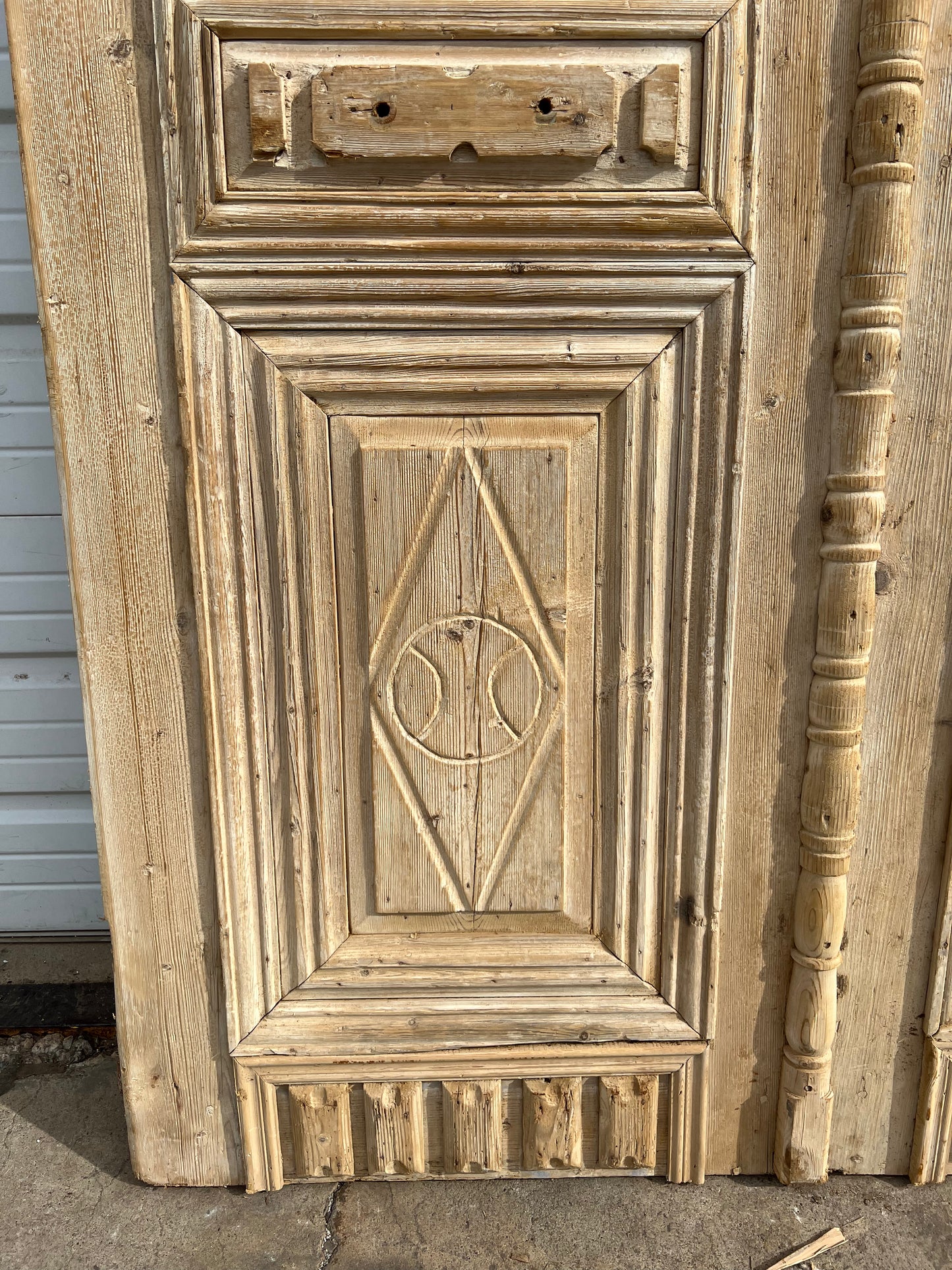 Pair of Washed Carved Wood Entrance Doors