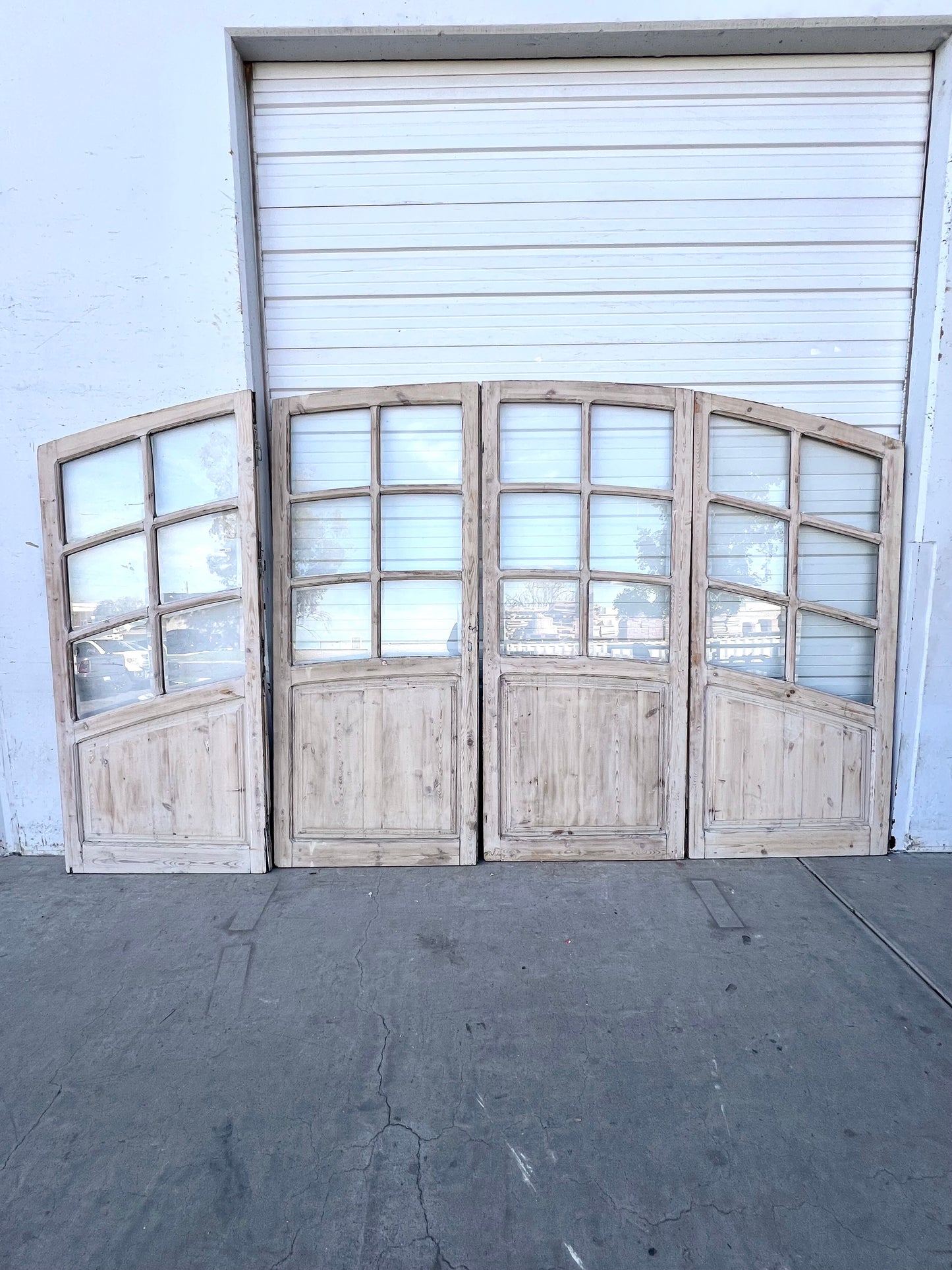 Set of Arched Washed Wood Doors w/24 Lites