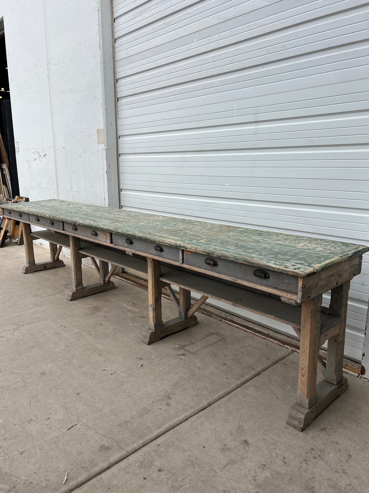 French Painted Work Table /Island with Drawers