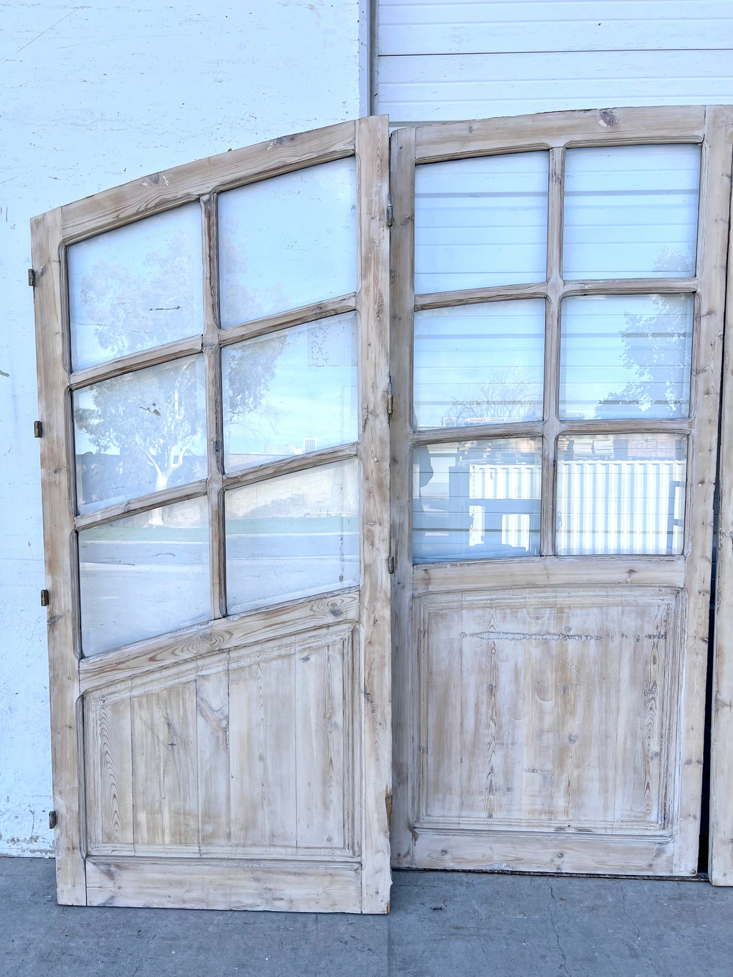 Set of Arched Washed Wood Doors w/24 Lites