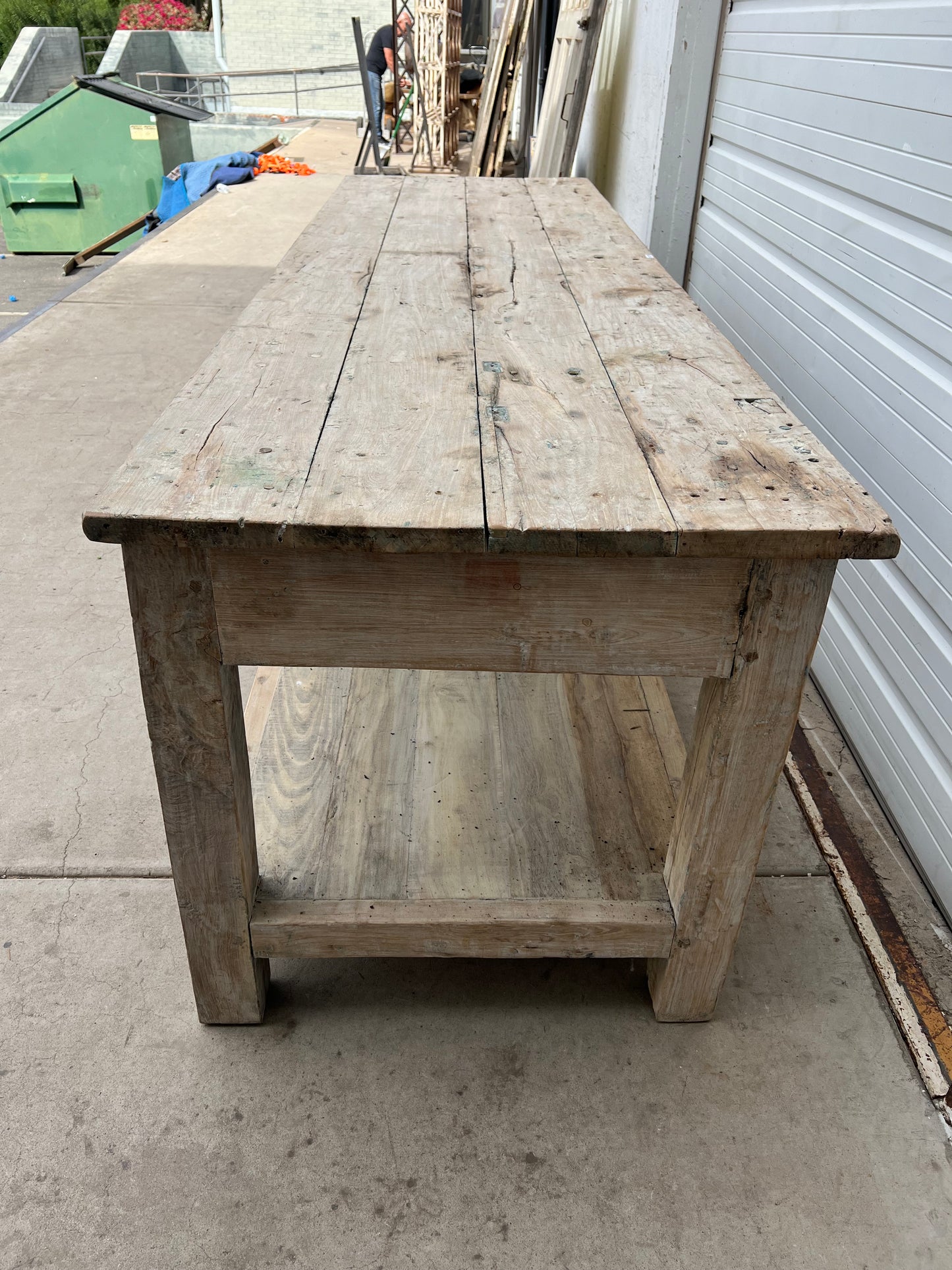Bleached Industrial Warehouse Work Table / Island