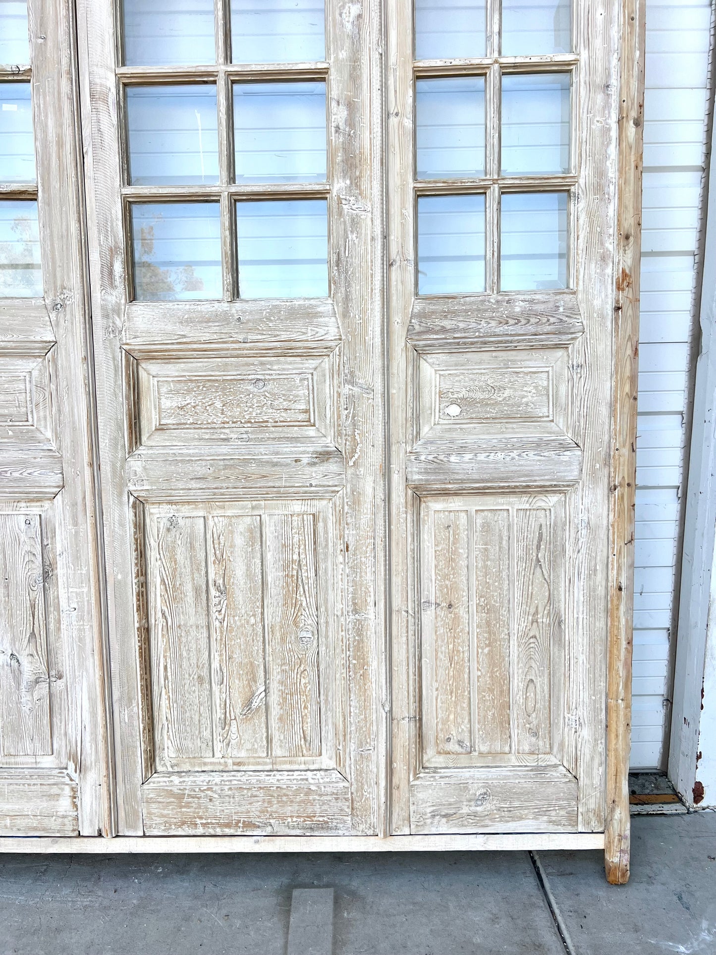 Set of 4 Washed Wood Doors and Transom w/56 Lites