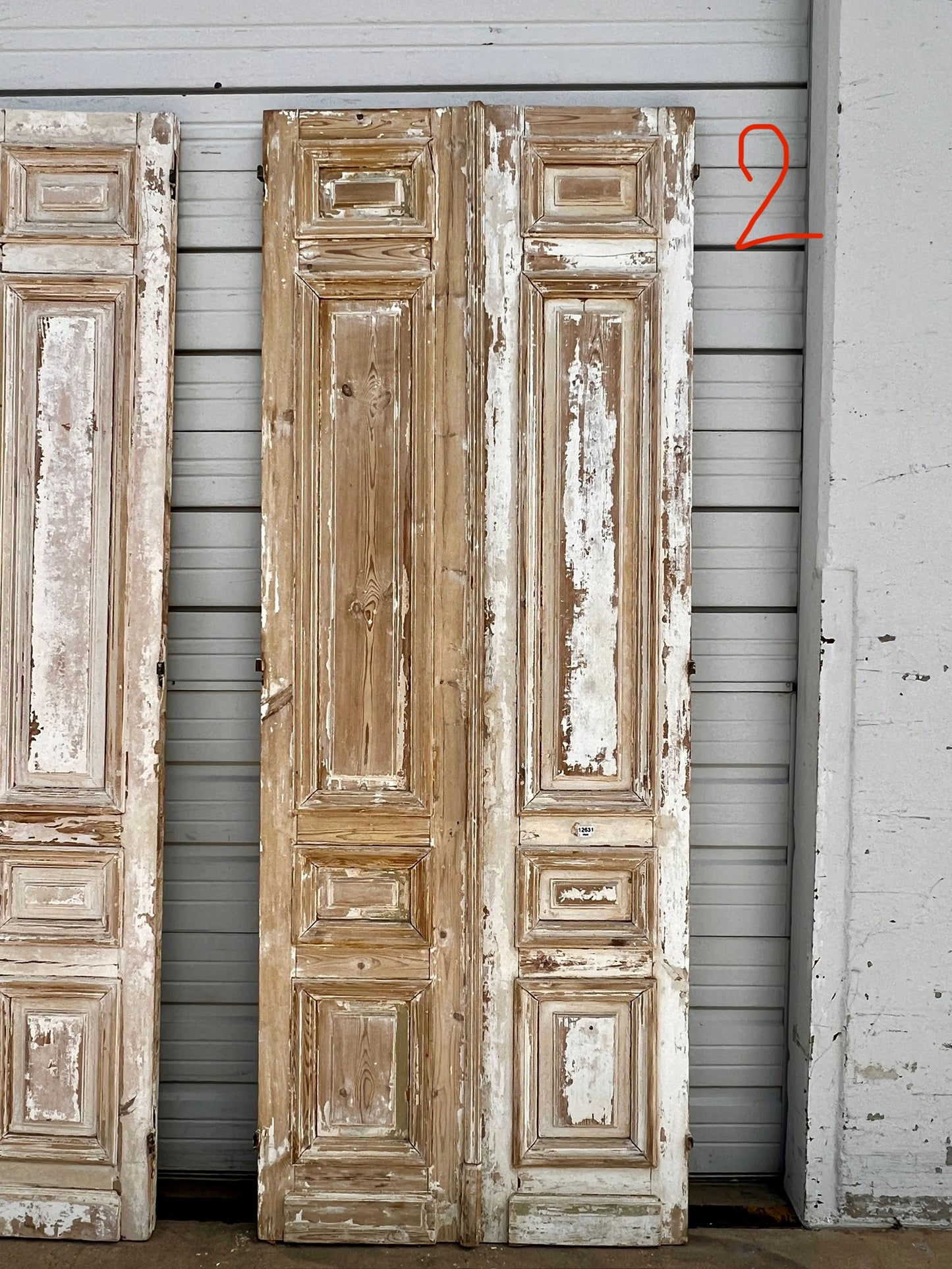 Pair of Antique 4 Panel Washed Wood Doors