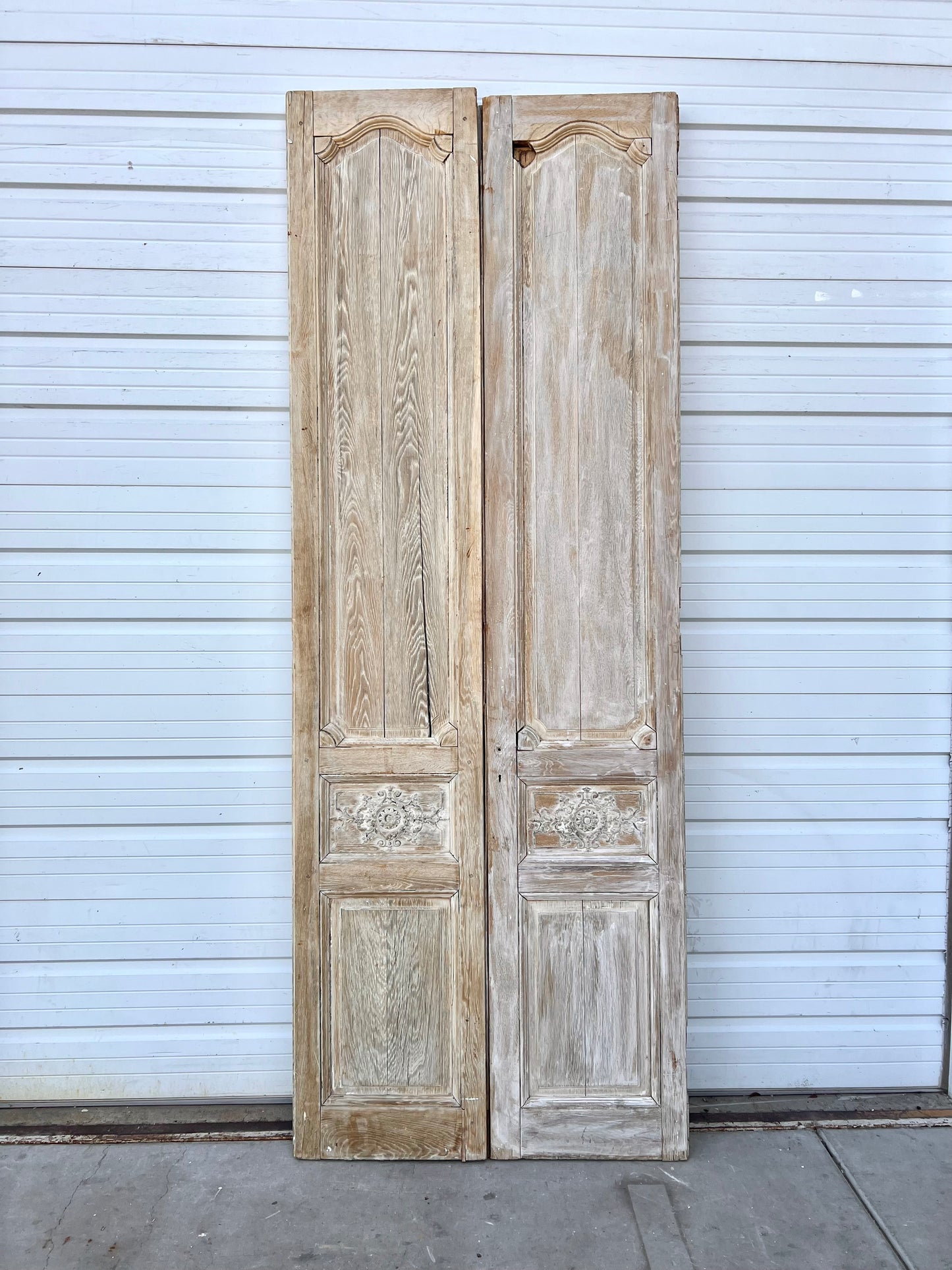 Pair of Washed Wood Doors w/4 Floral Panels