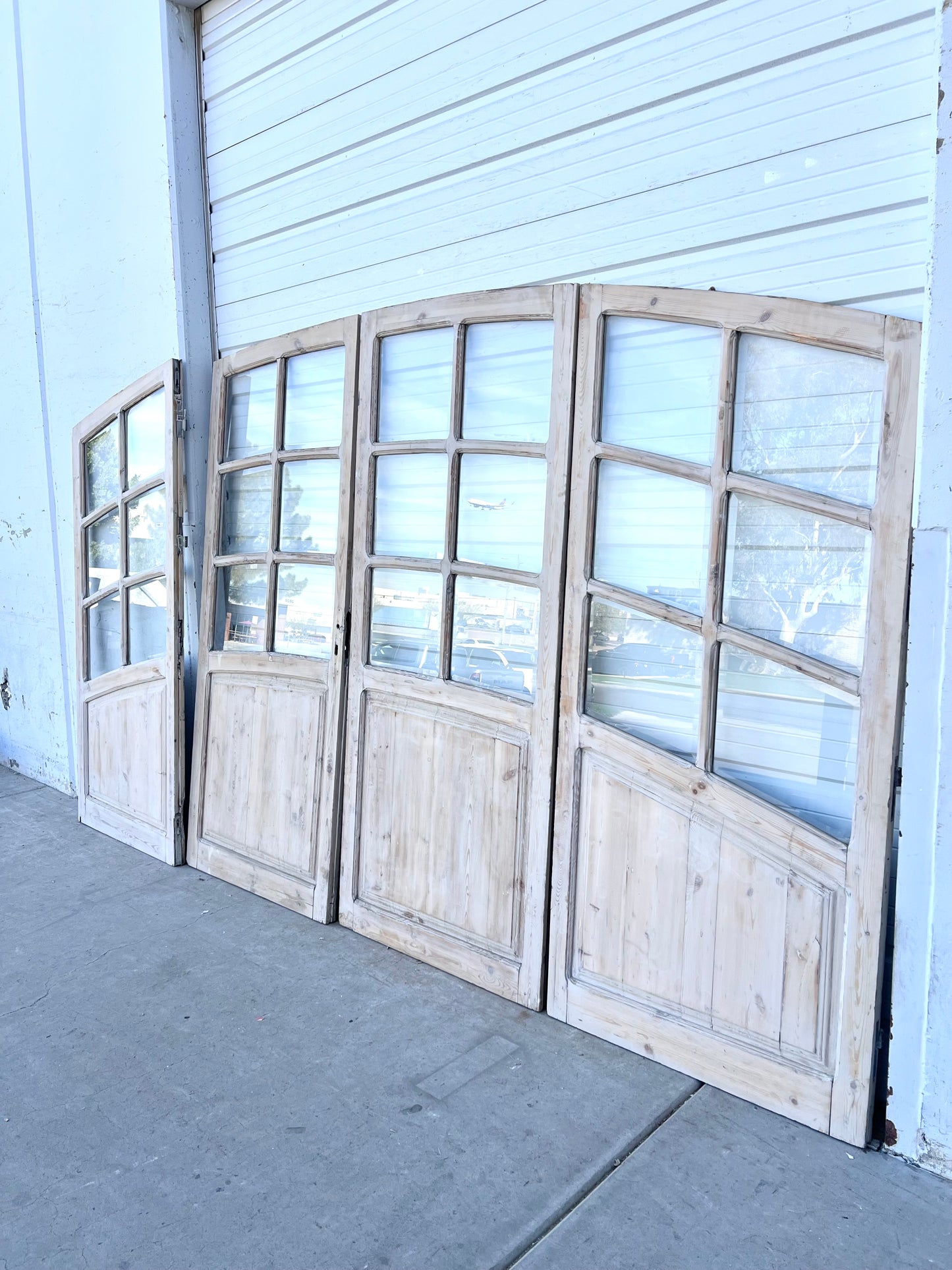 Set of Arched Washed Wood Doors w/24 Lites