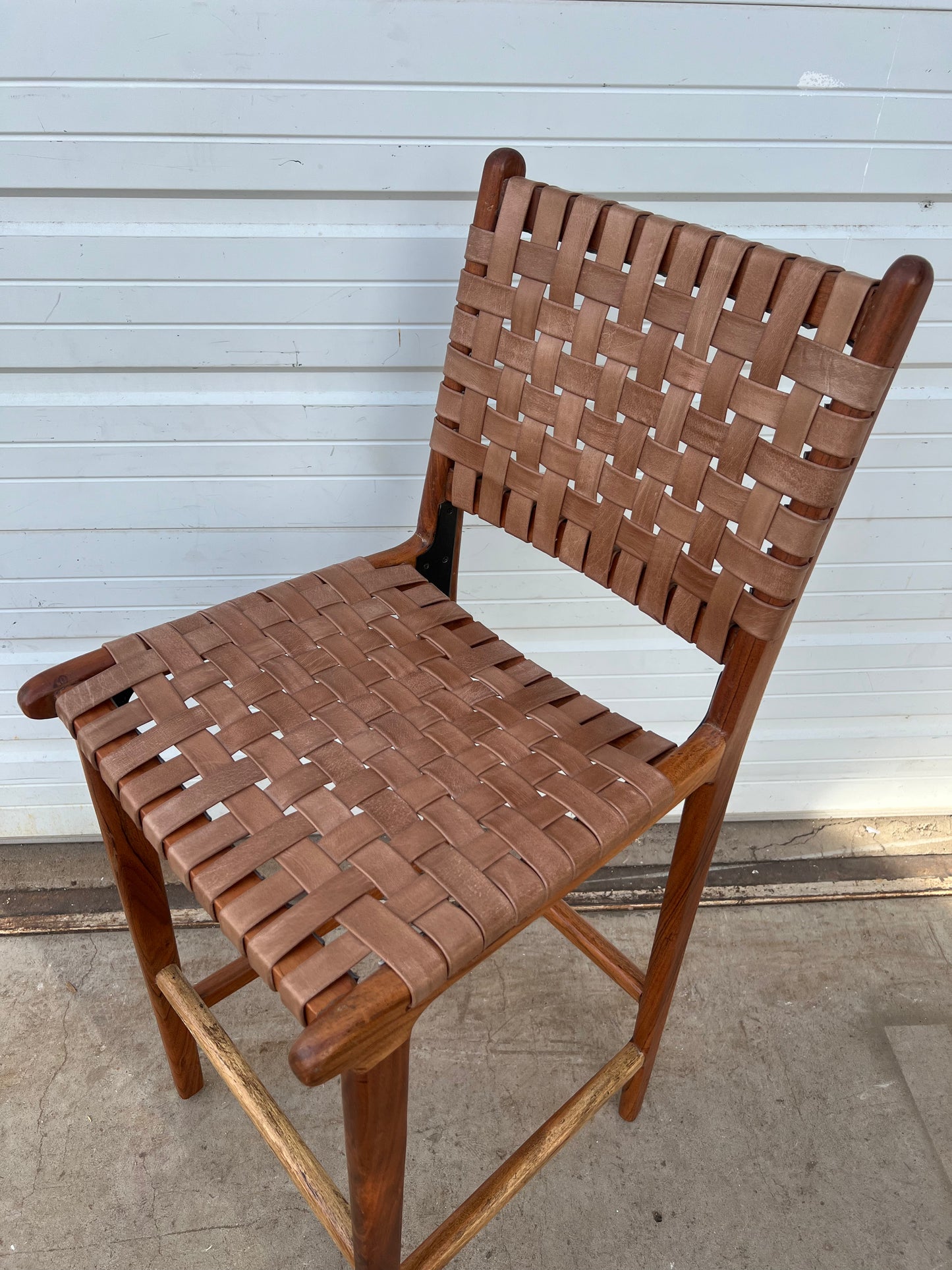 Bar Stool w/Woven Leather Seat and Back