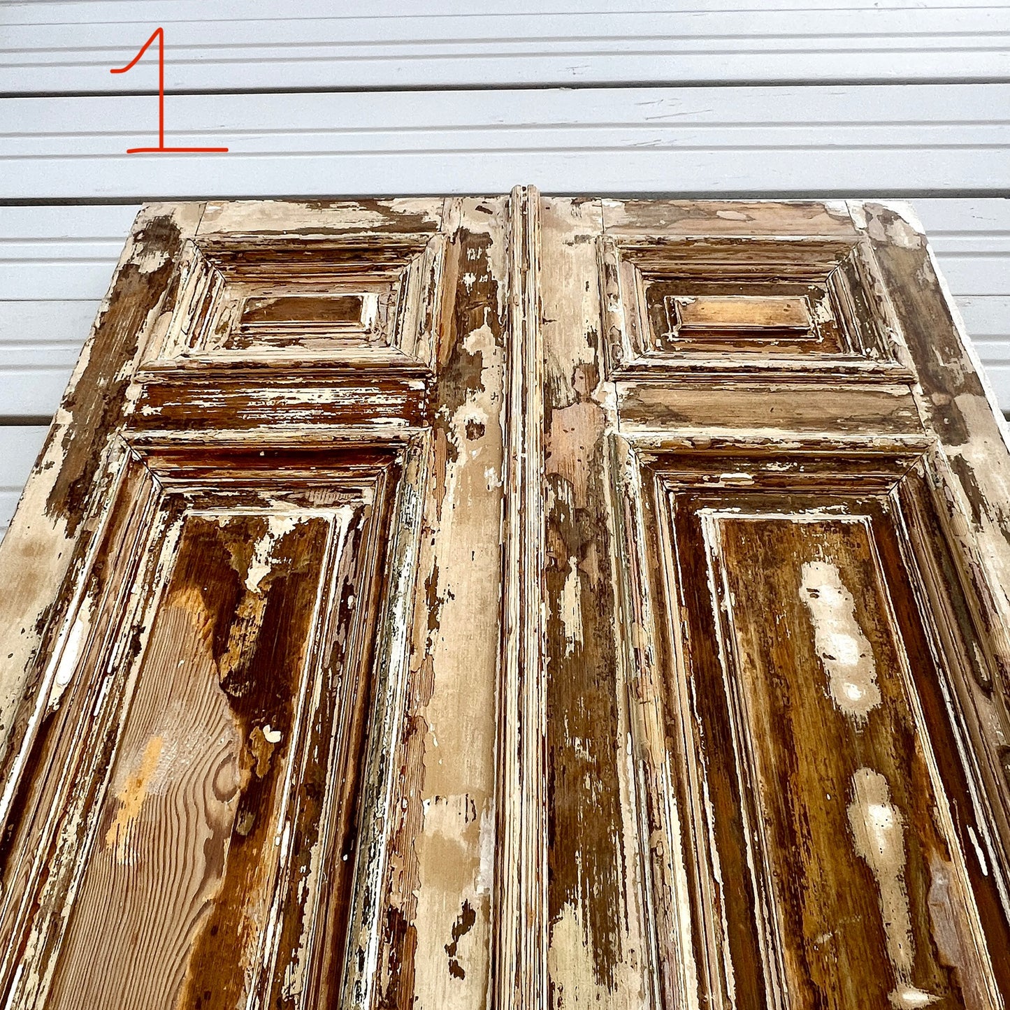 Pair of Antique 4 Panel Washed Wood Doors