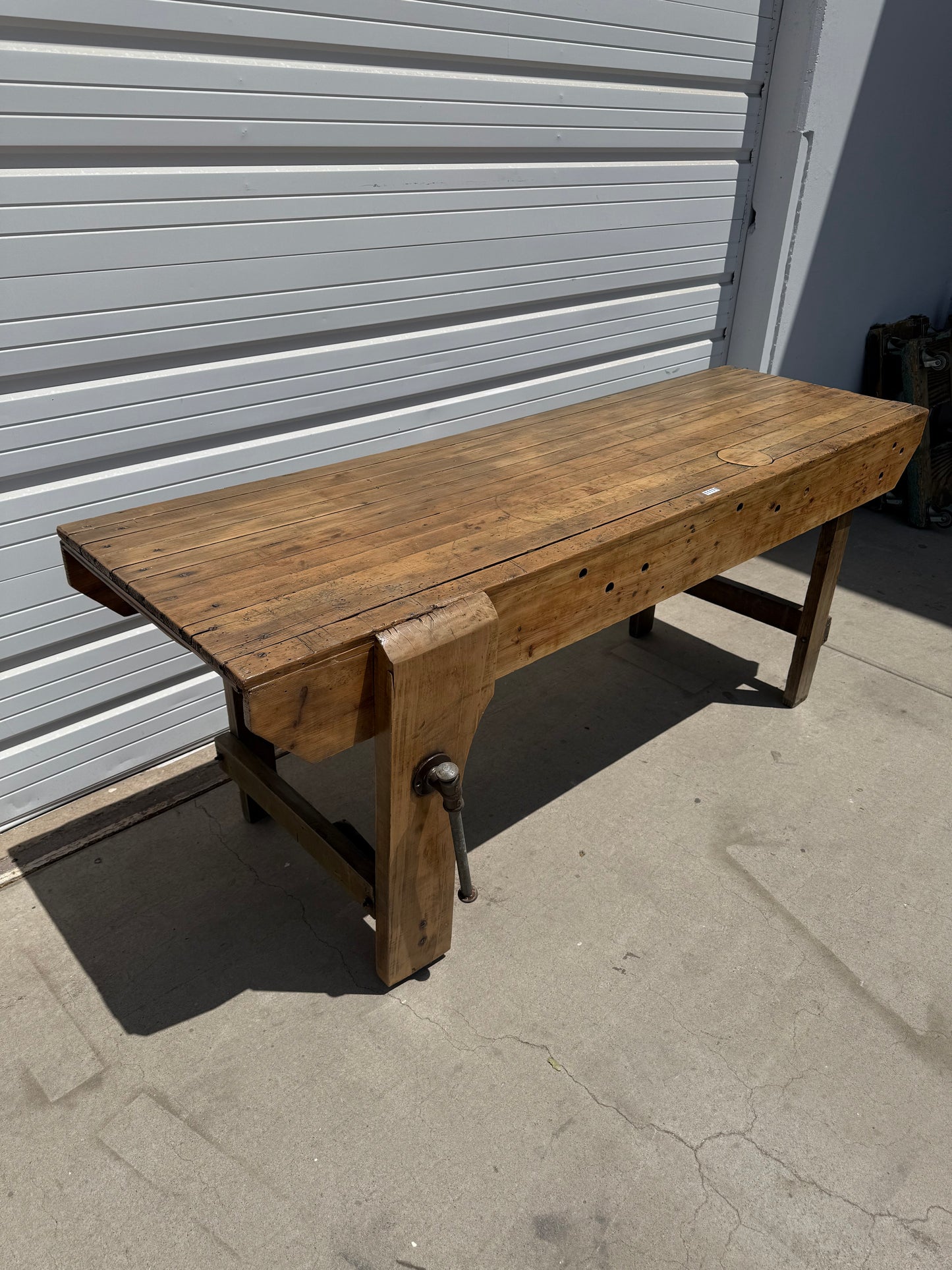 Antique Grey Work Table with Vise