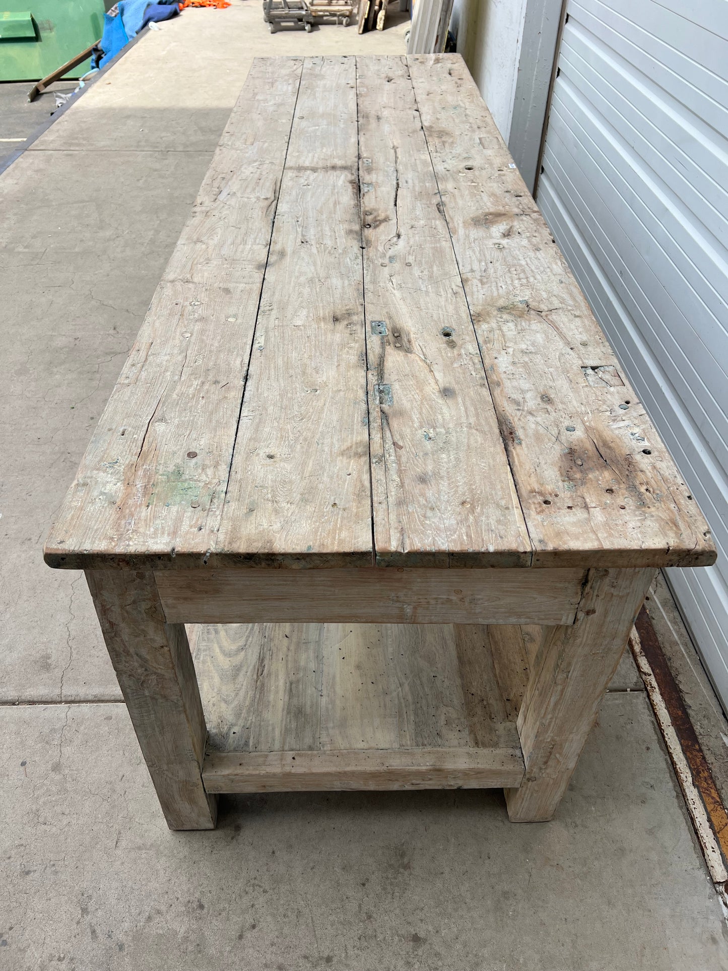 Bleached Industrial Warehouse Work Table / Island