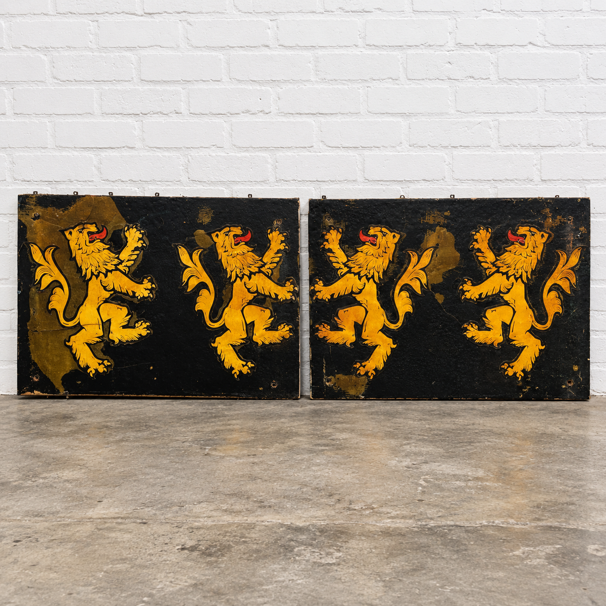 Pair of English Heraldic Lion Signs