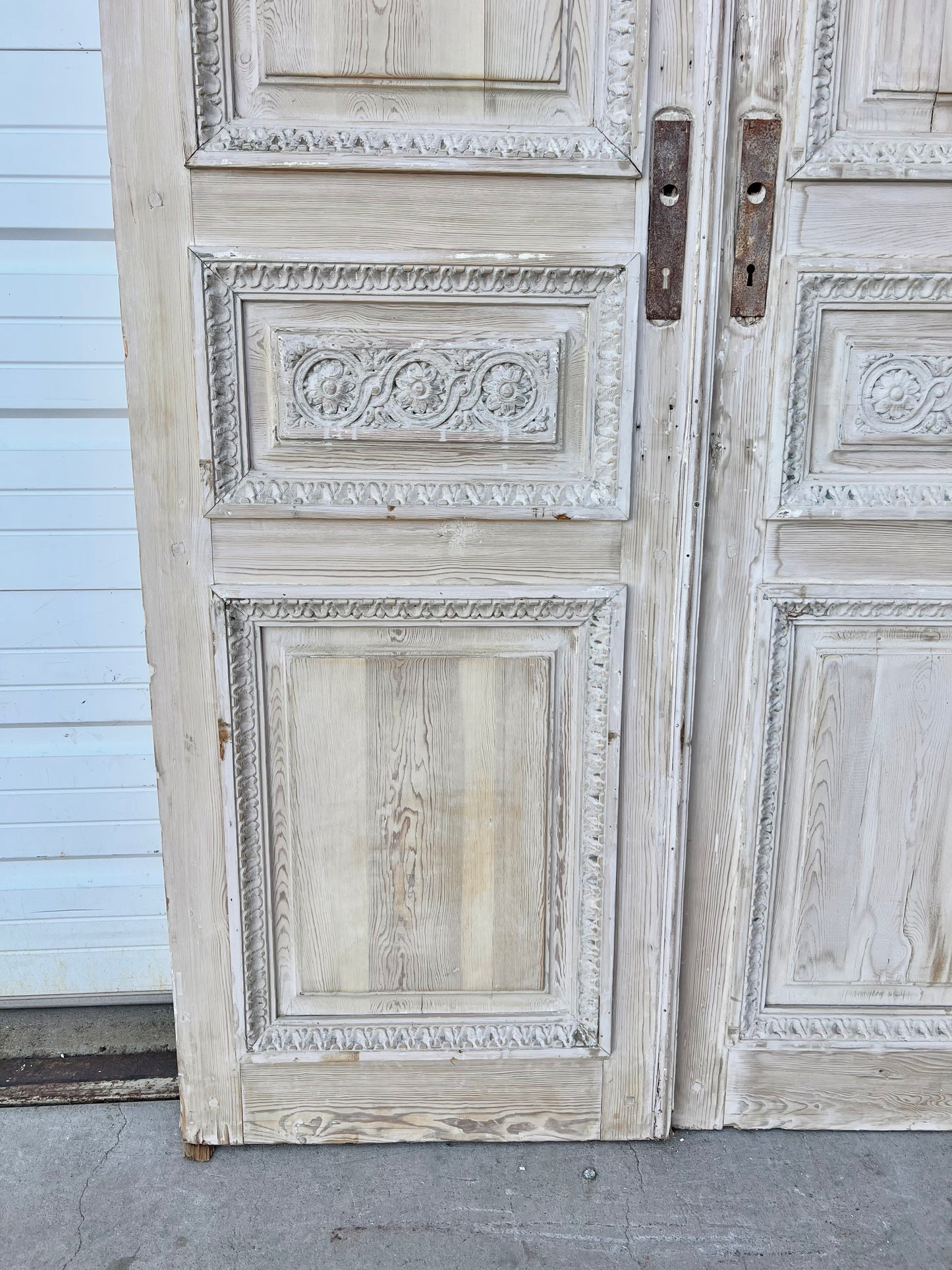 Pair of 4-Panel Wood Doors w/Floral Carving