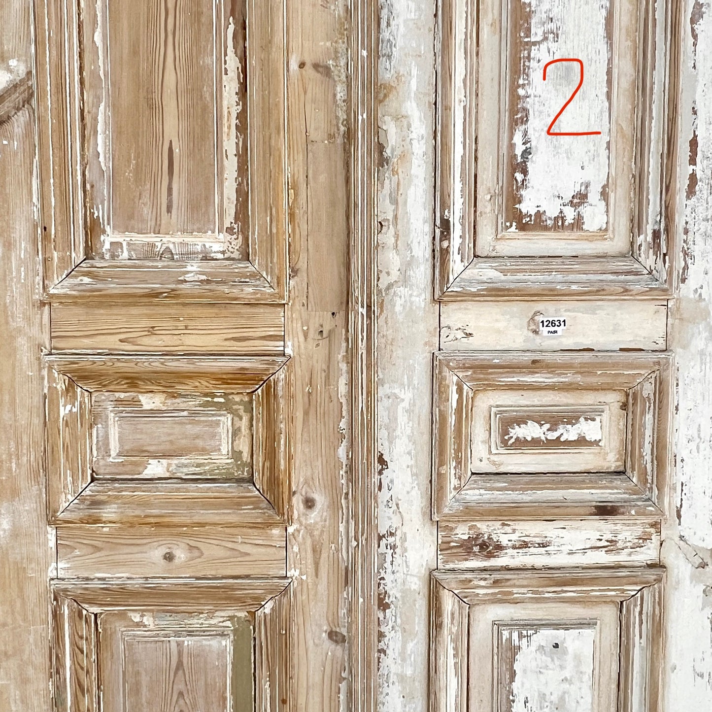 Pair of Antique 4 Panel Washed Wood Doors