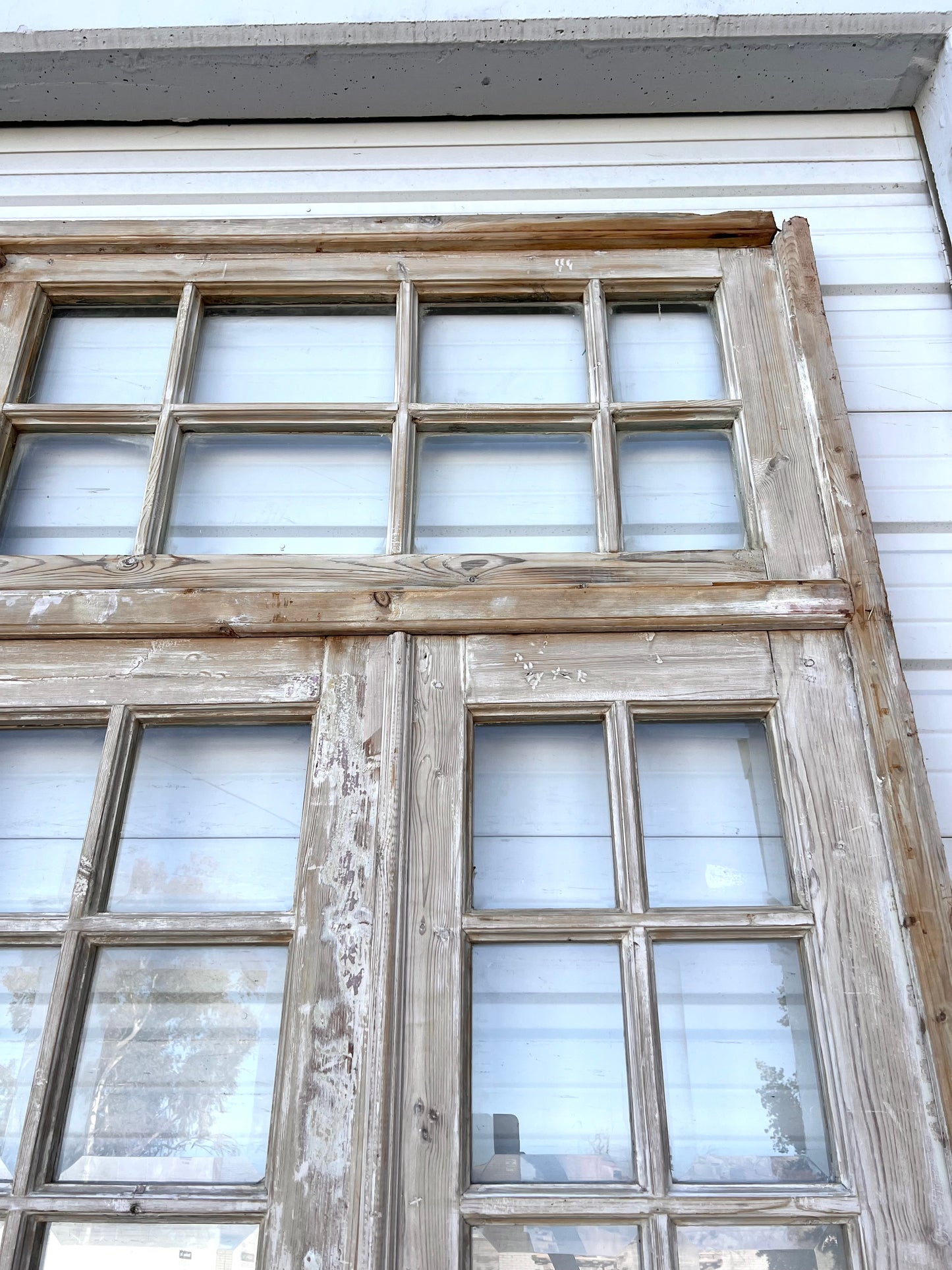 Set of 4 Washed Wood Doors and Transom w/56 Lites