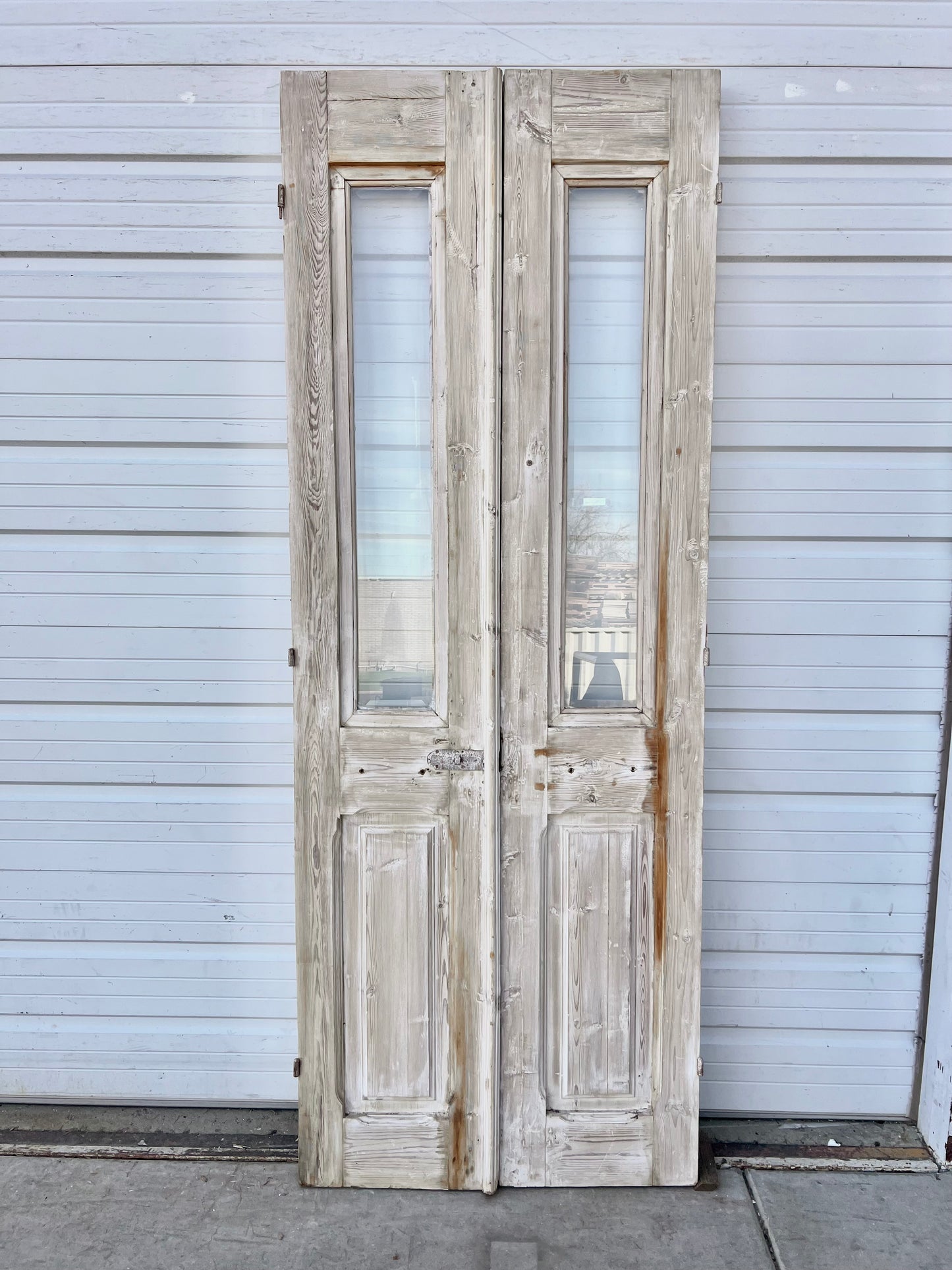 Pair of Washed Wood Doors w/2 Lites