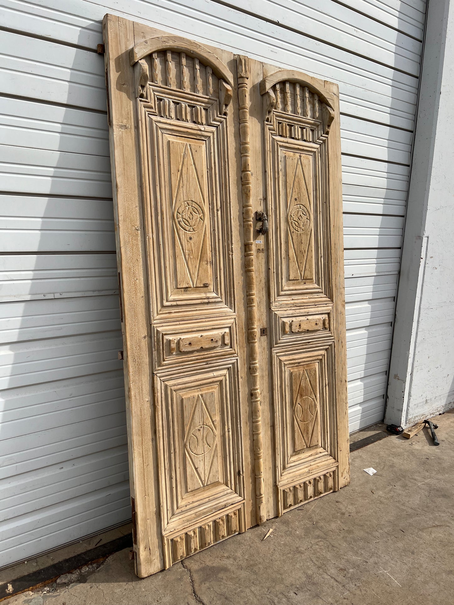Pair of Washed Carved Wood Entrance Doors