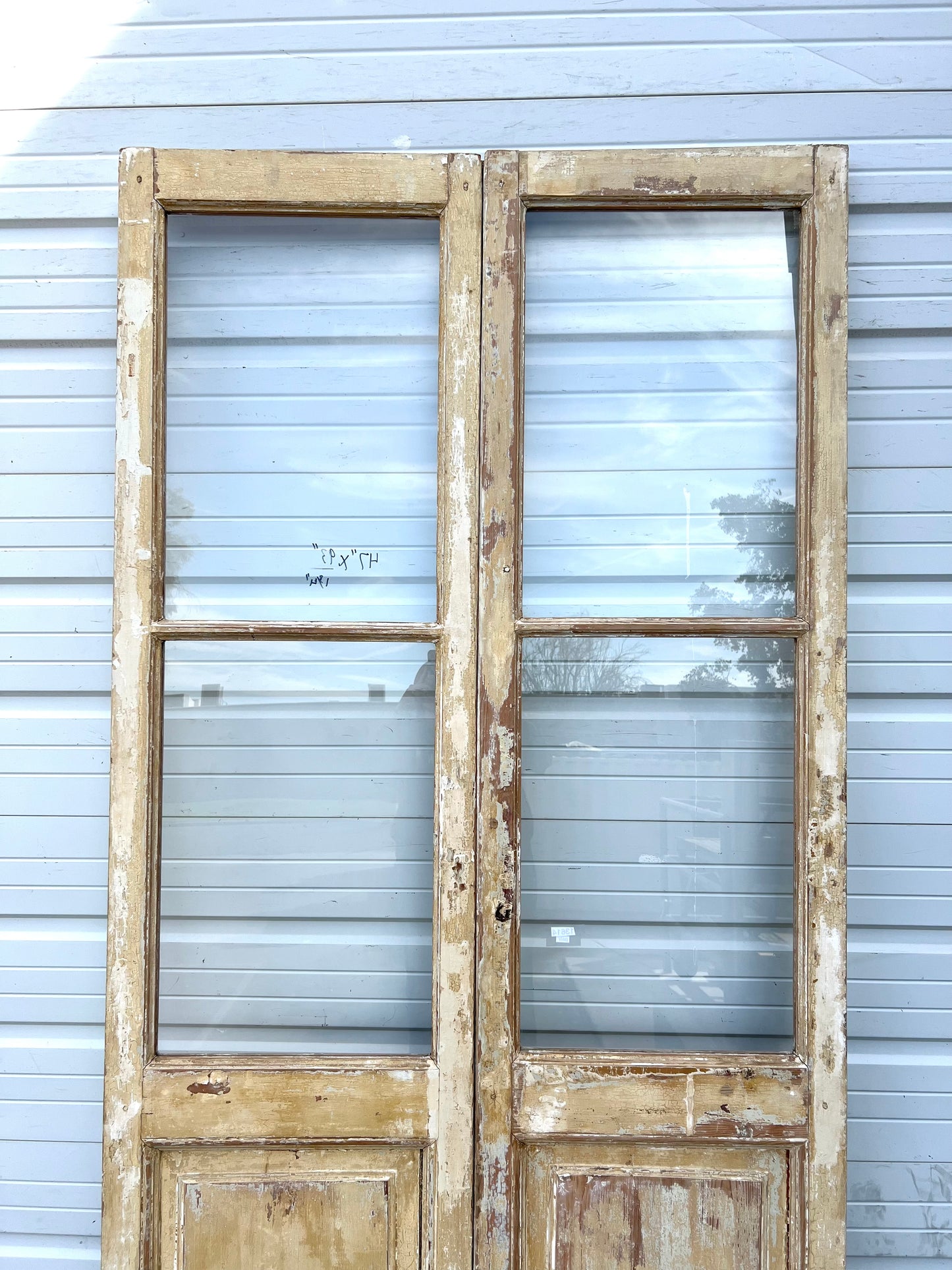 Pair of Panted 2-Lite Antique Wood Doors