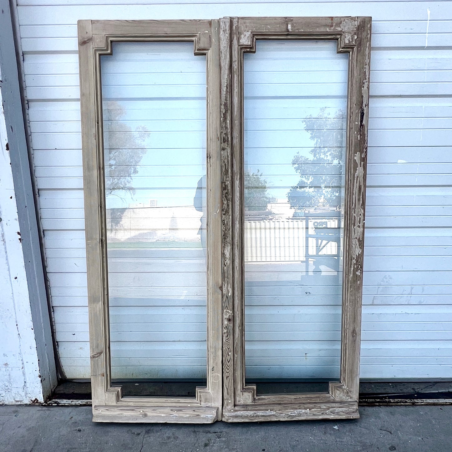 Pair of Antique Rectangle Natural Wood Windows