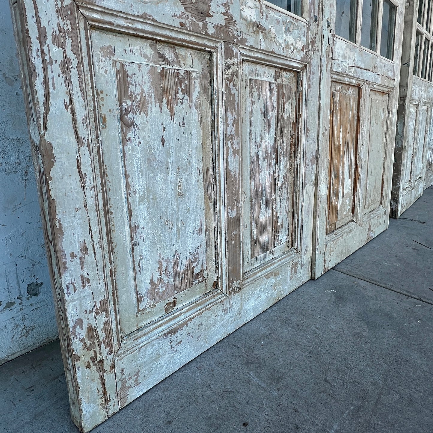 Pair of 2 Panel 15 Lite Painted Wood French Antique Doors