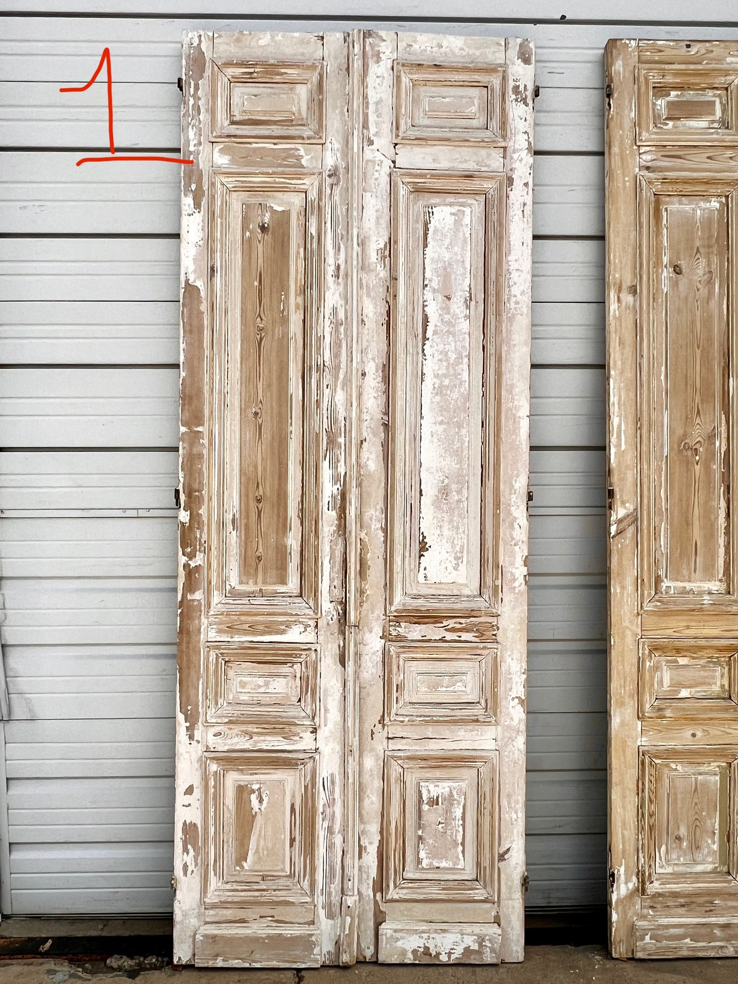 Pair of Antique 4 Panel Washed Wood Doors
