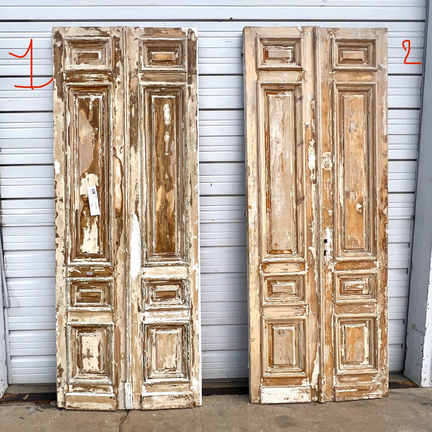 Pair of Antique 4 Panel Washed Wood Doors