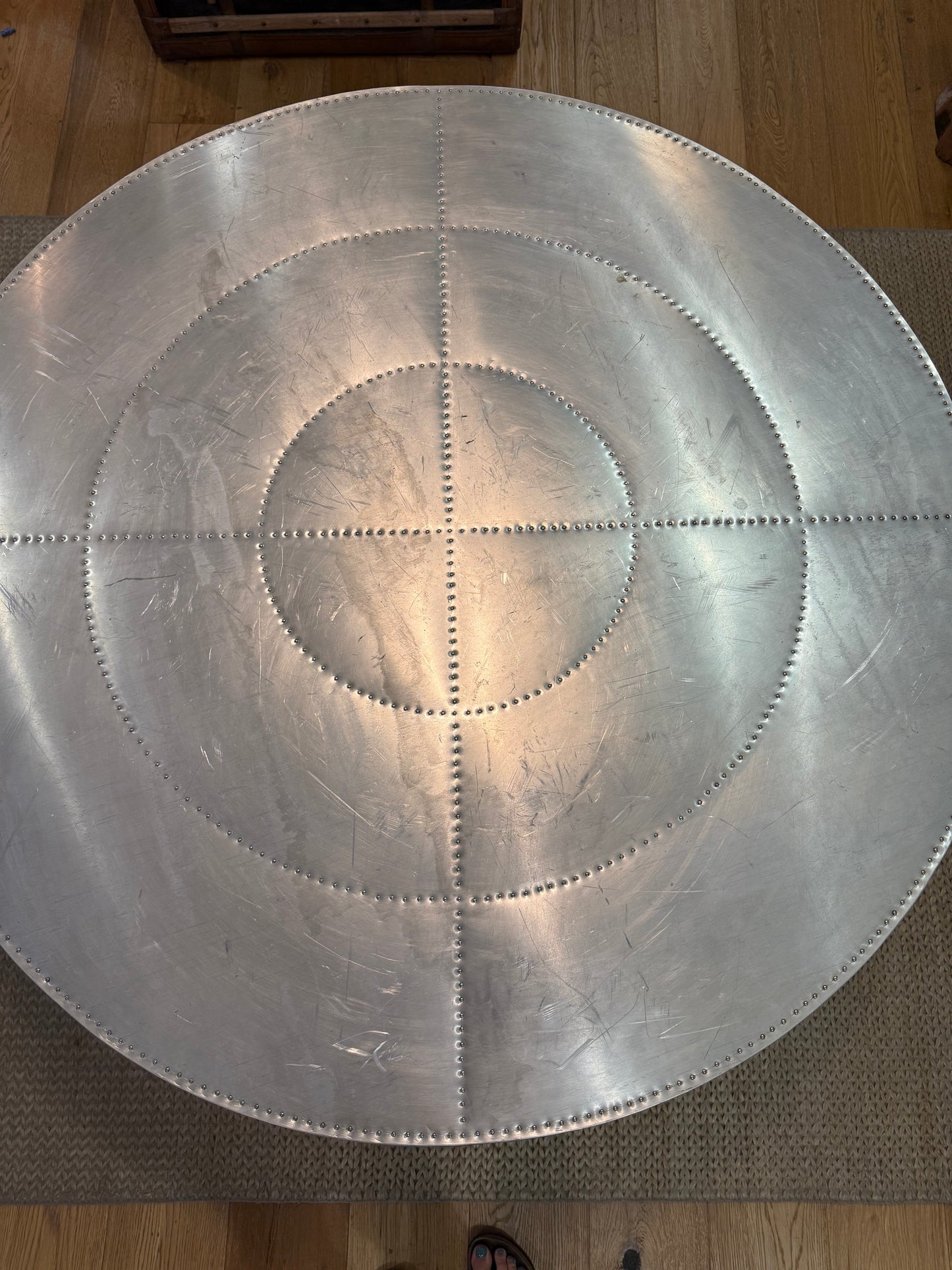Table with Round Riveted Top and Industrial Iron Base