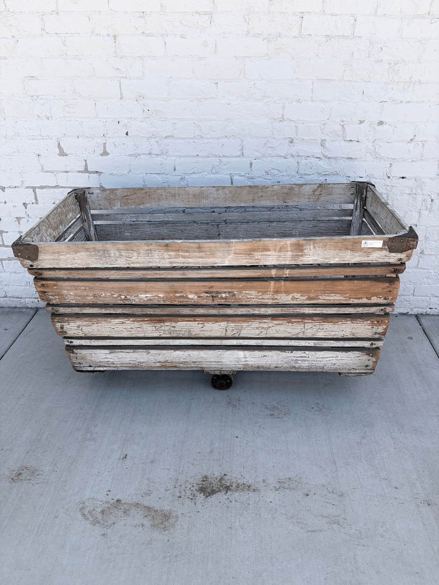 Large Rolling Textile White Wood Crate