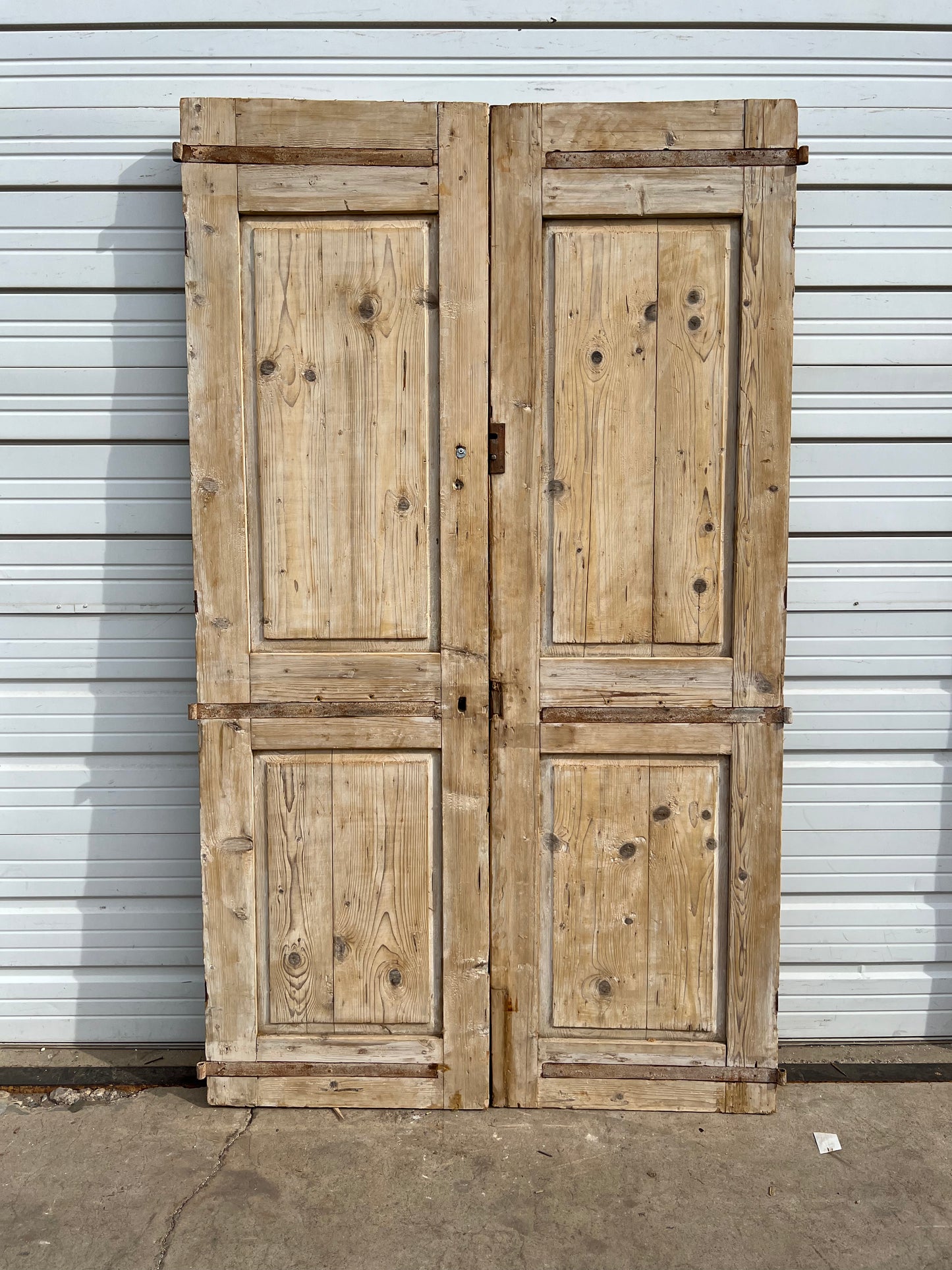 Pair of Washed Carved Wood Entrance Doors