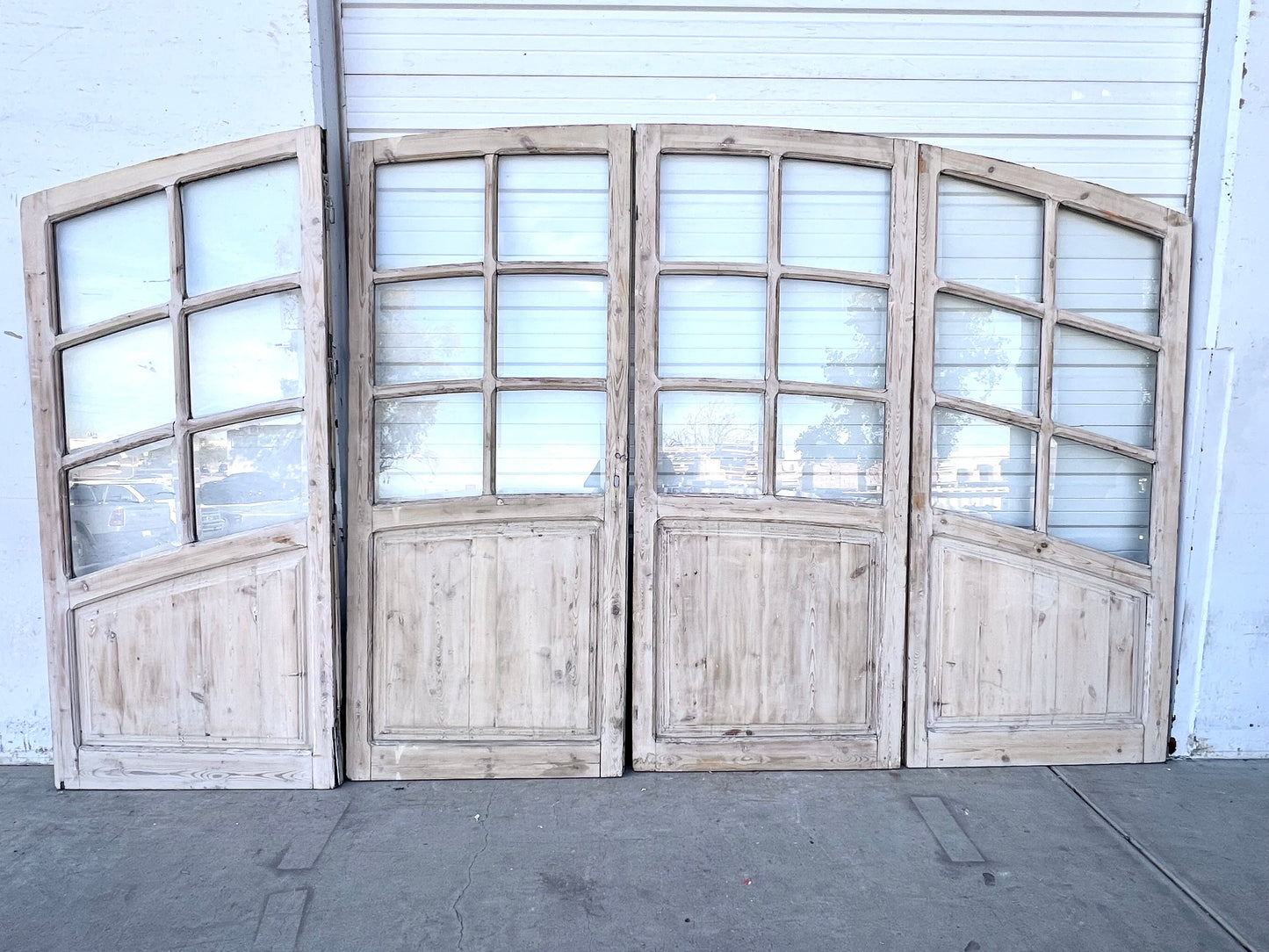 Set of Arched Washed Wood Doors w/24 Lites