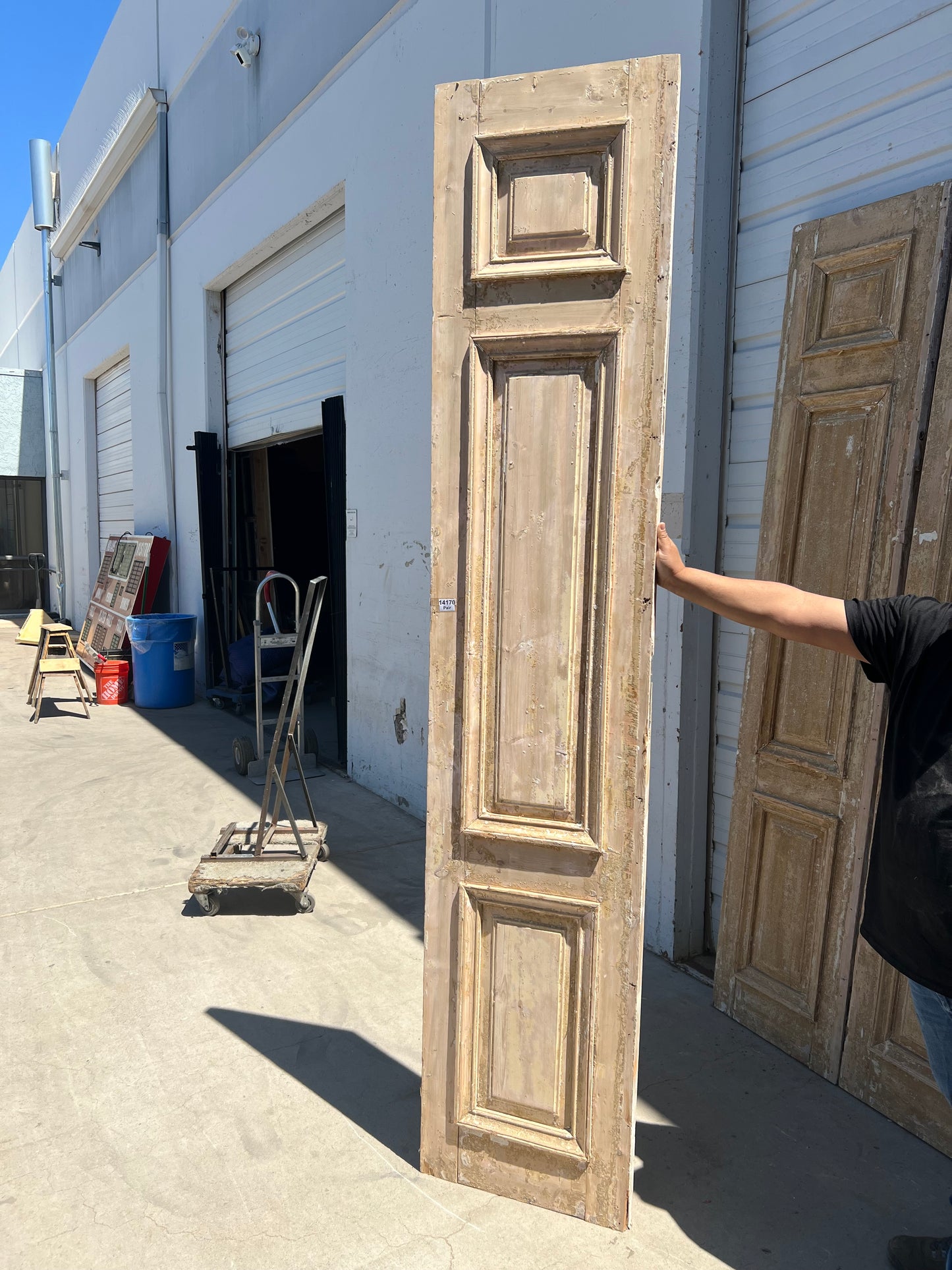 Pair of Washed Antique Solid Wood 3-Panel French Doors