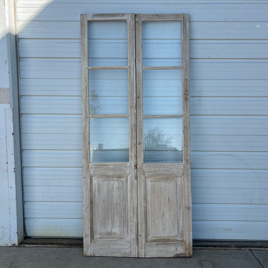 Pair of Washed Wood French Doors w/6 Lites