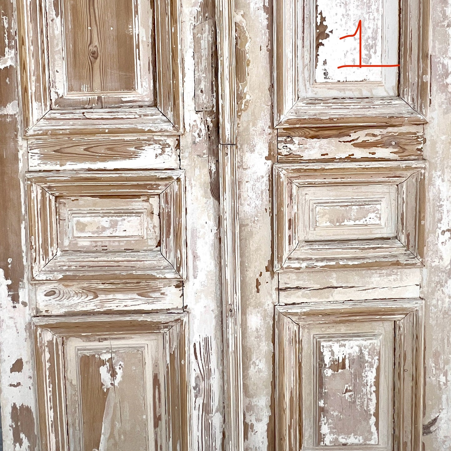 Pair of Antique 4 Panel Washed Wood Doors