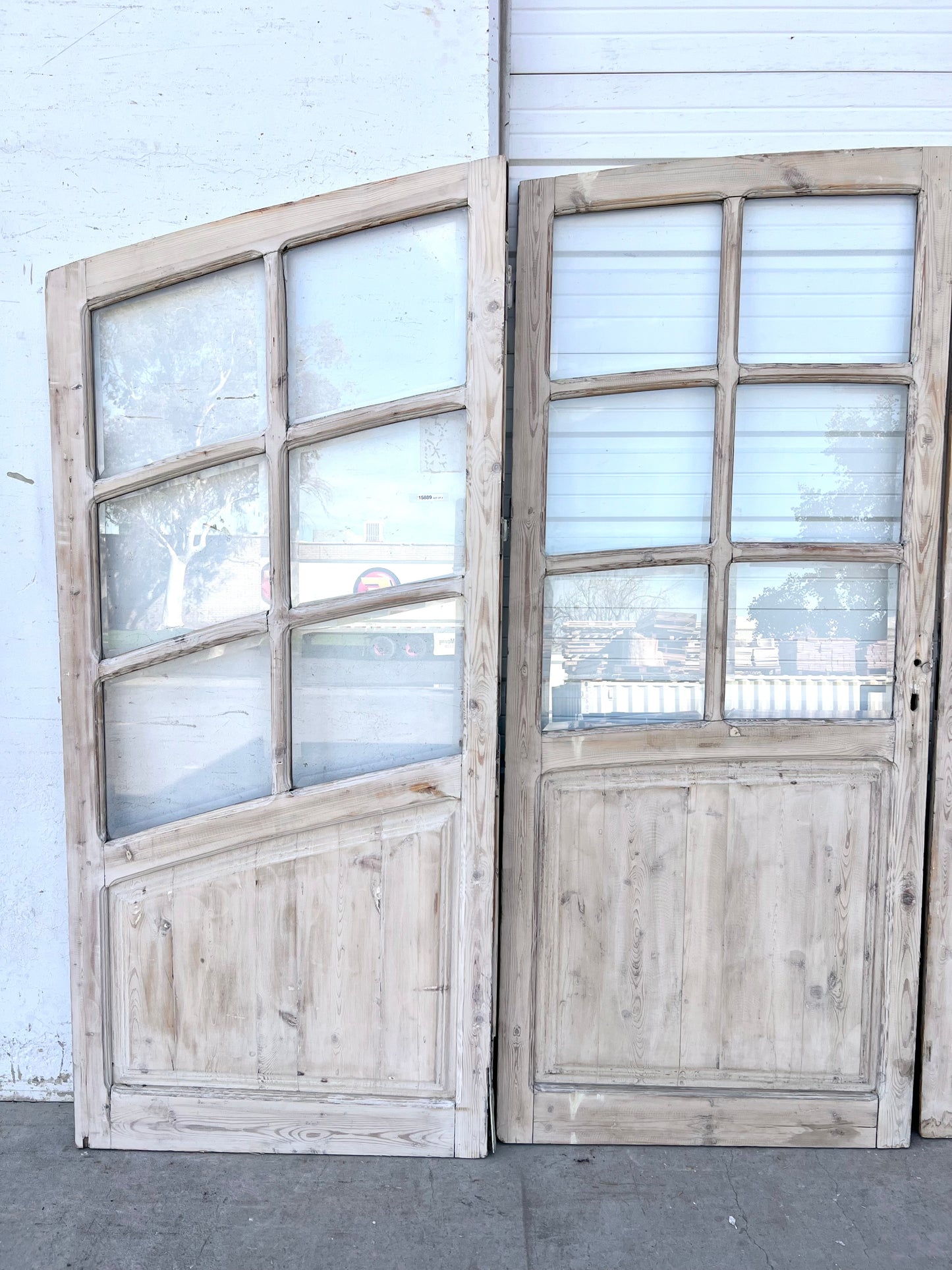 Set of Arched Washed Wood Doors w/24 Lites