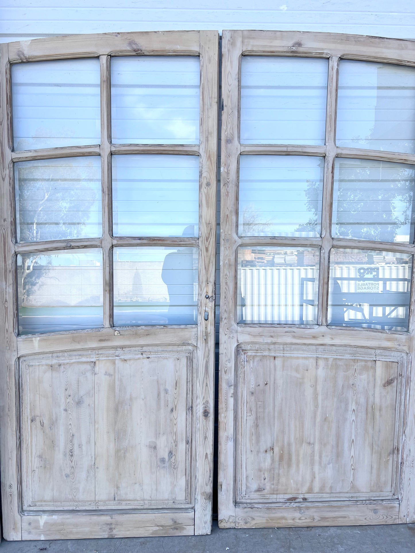 Set of Arched Washed Wood Doors w/24 Lites