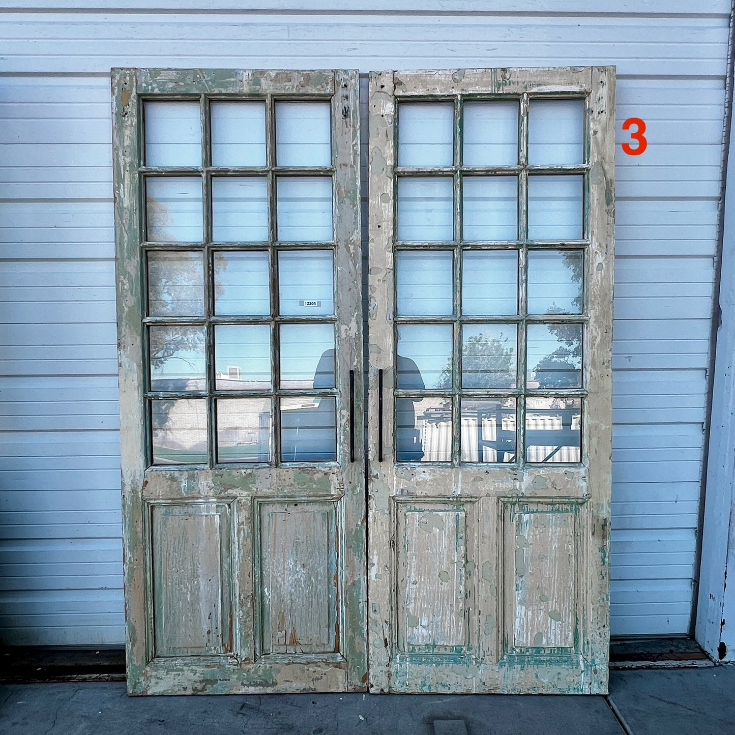 Pair of 2 Panel 15 Lite Painted Wood French Antique Doors