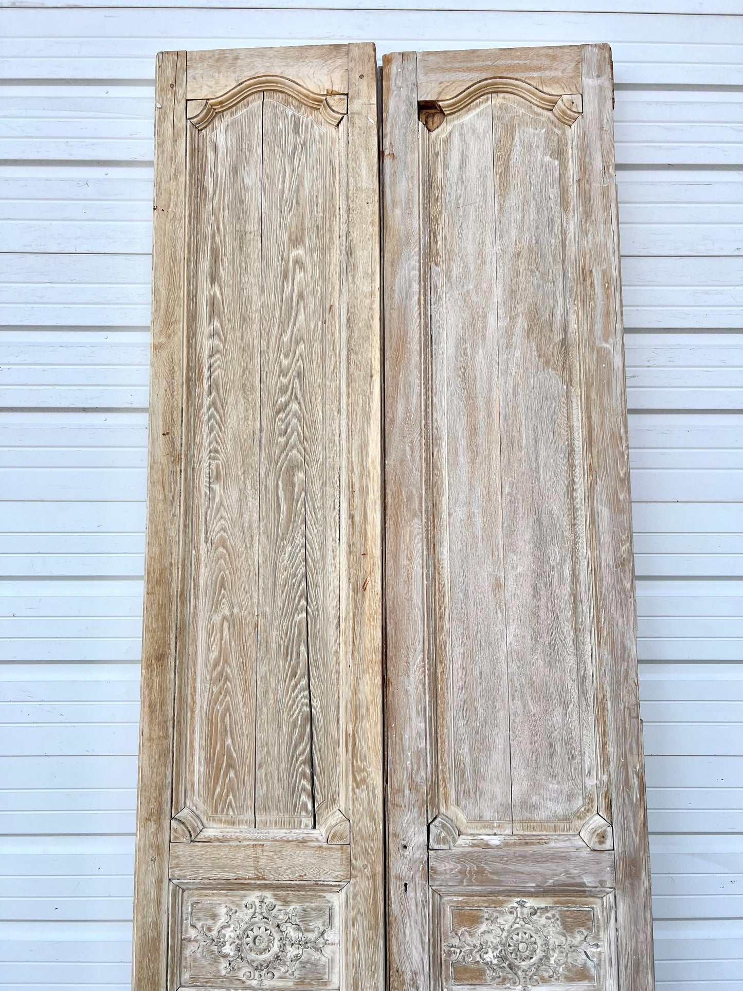 Pair of Washed Wood Doors w/4 Floral Panels
